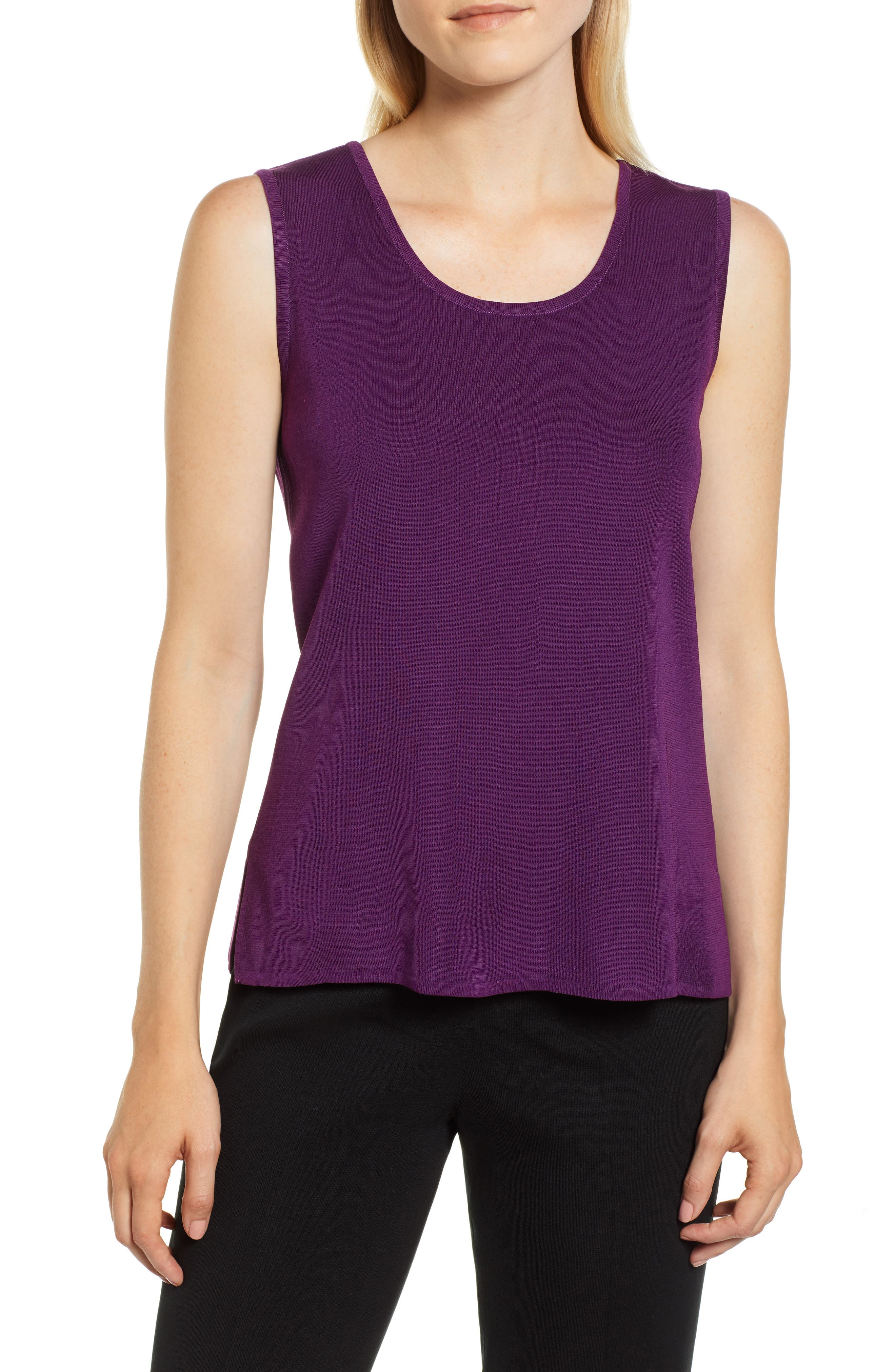 Ming Wang Scoop Neck Knit Tank, Purple
