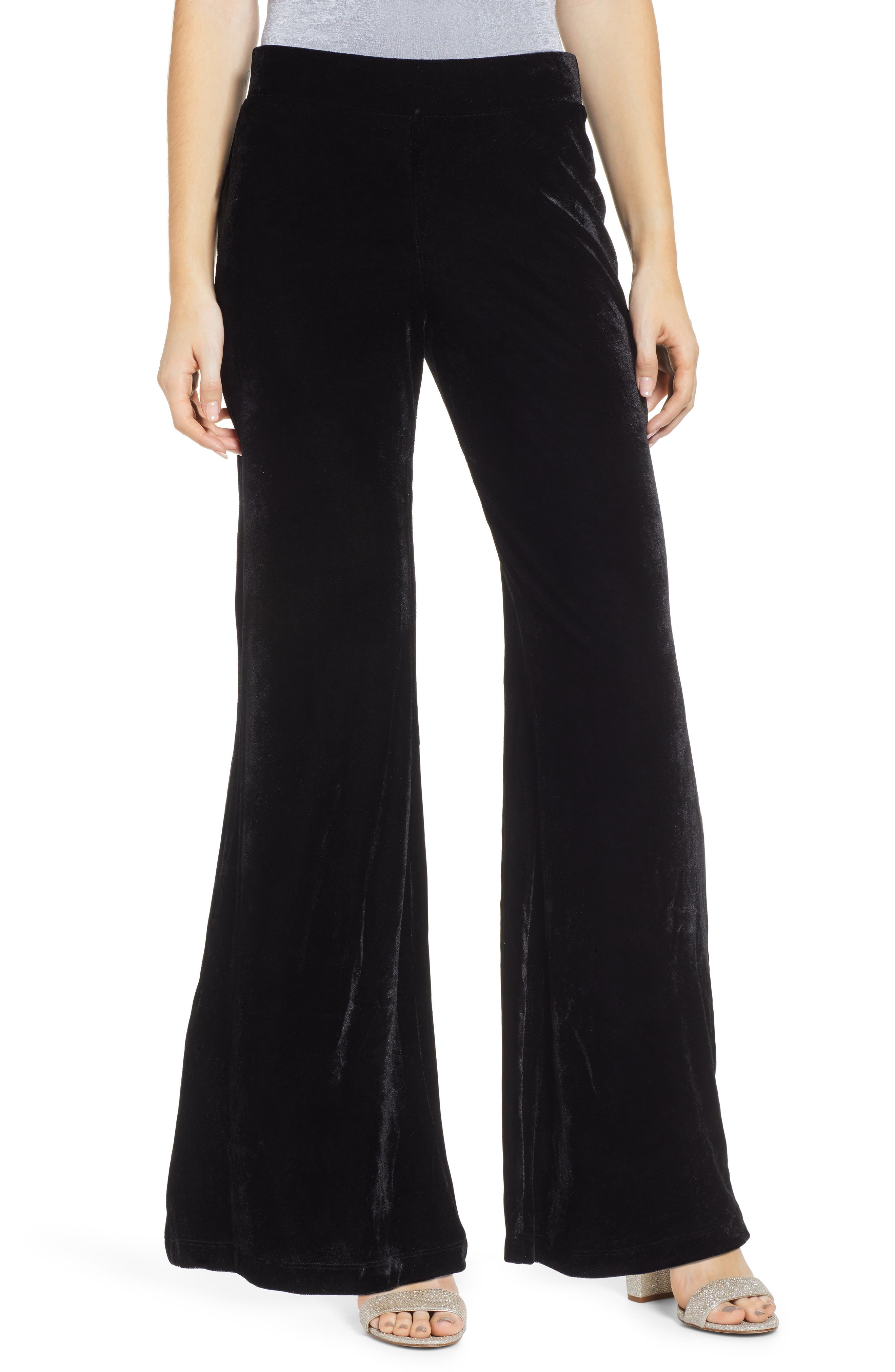 Love, Fire Velvet Flare Pants, Black
