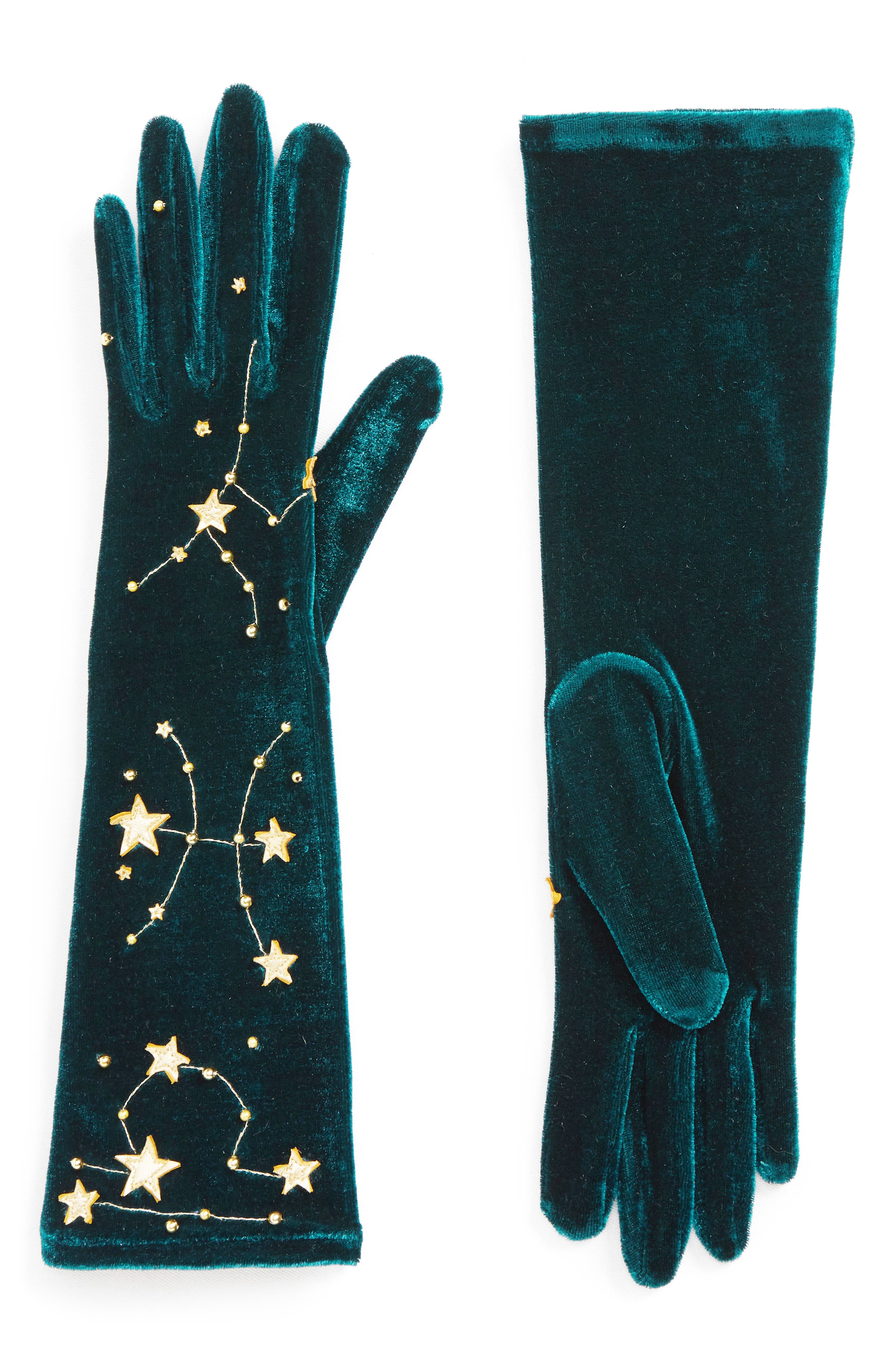Agnelle Constellations Velvet Gloves, Size One Size - Yellow
