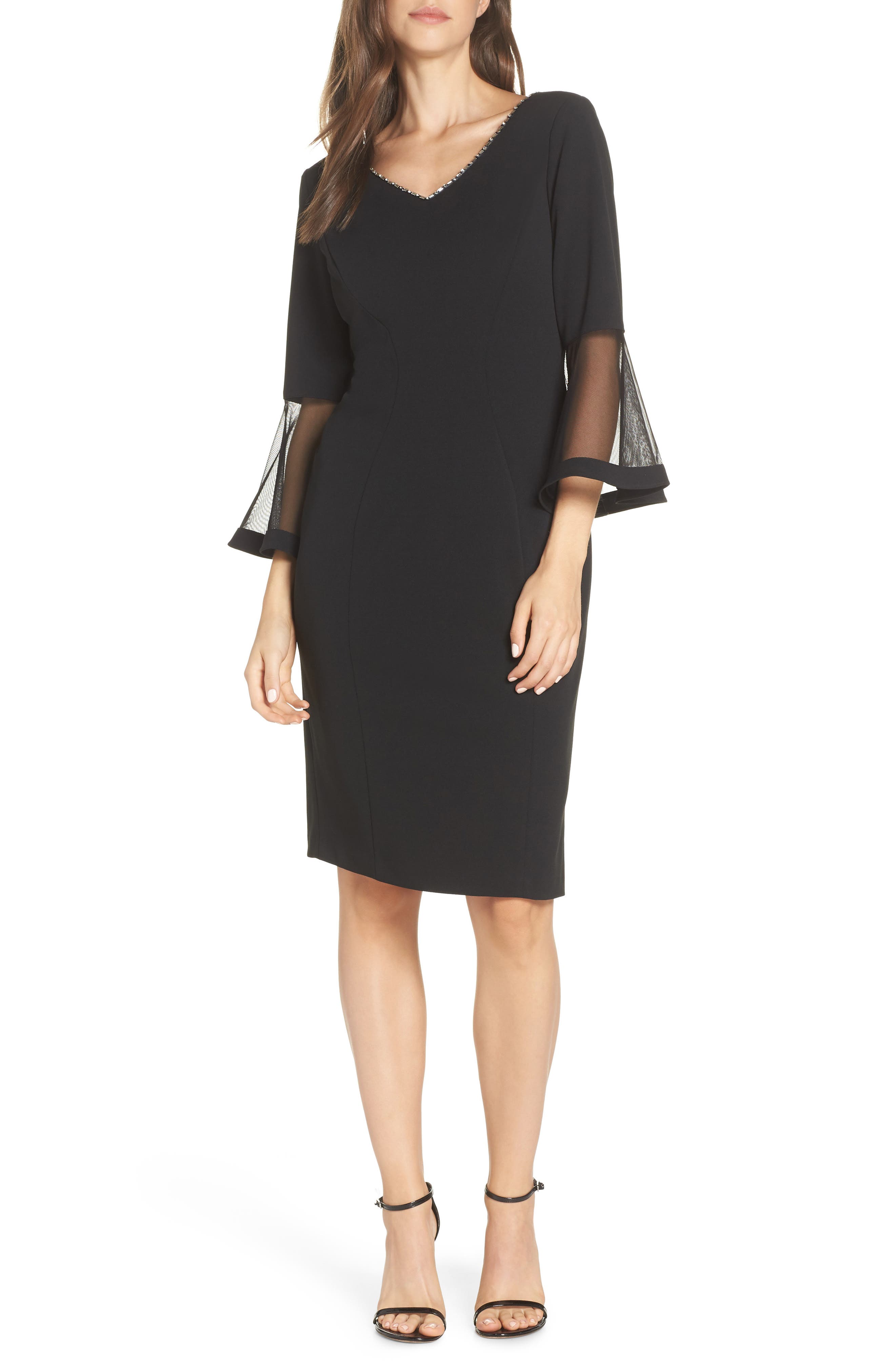 Petite Alex Evenings Embellished V-Neck Cocktail Dress, Black