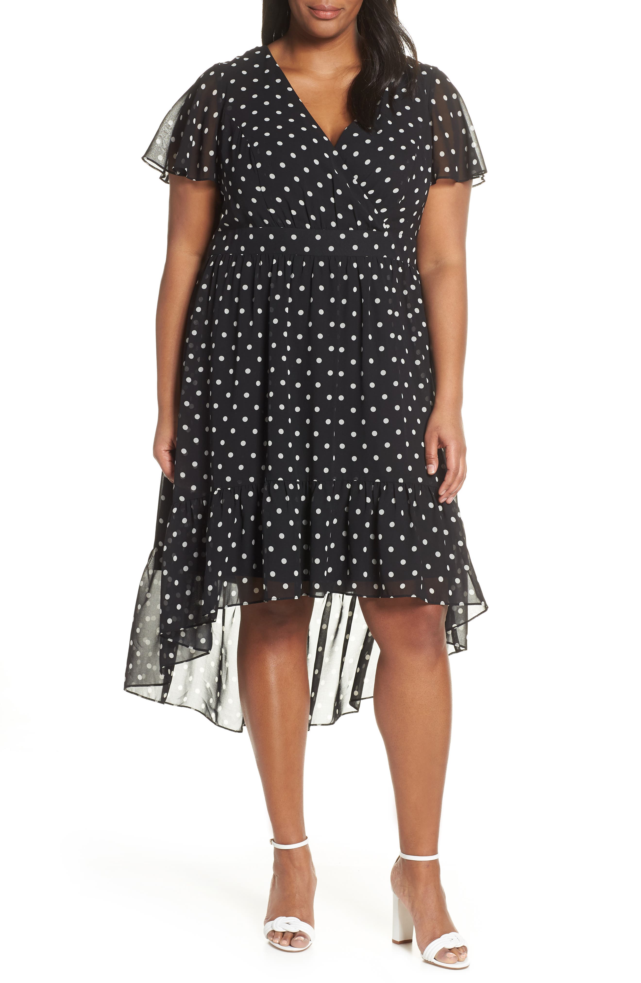 Plus Size Vince Camuto Print High/low Chiffon Dress, Black