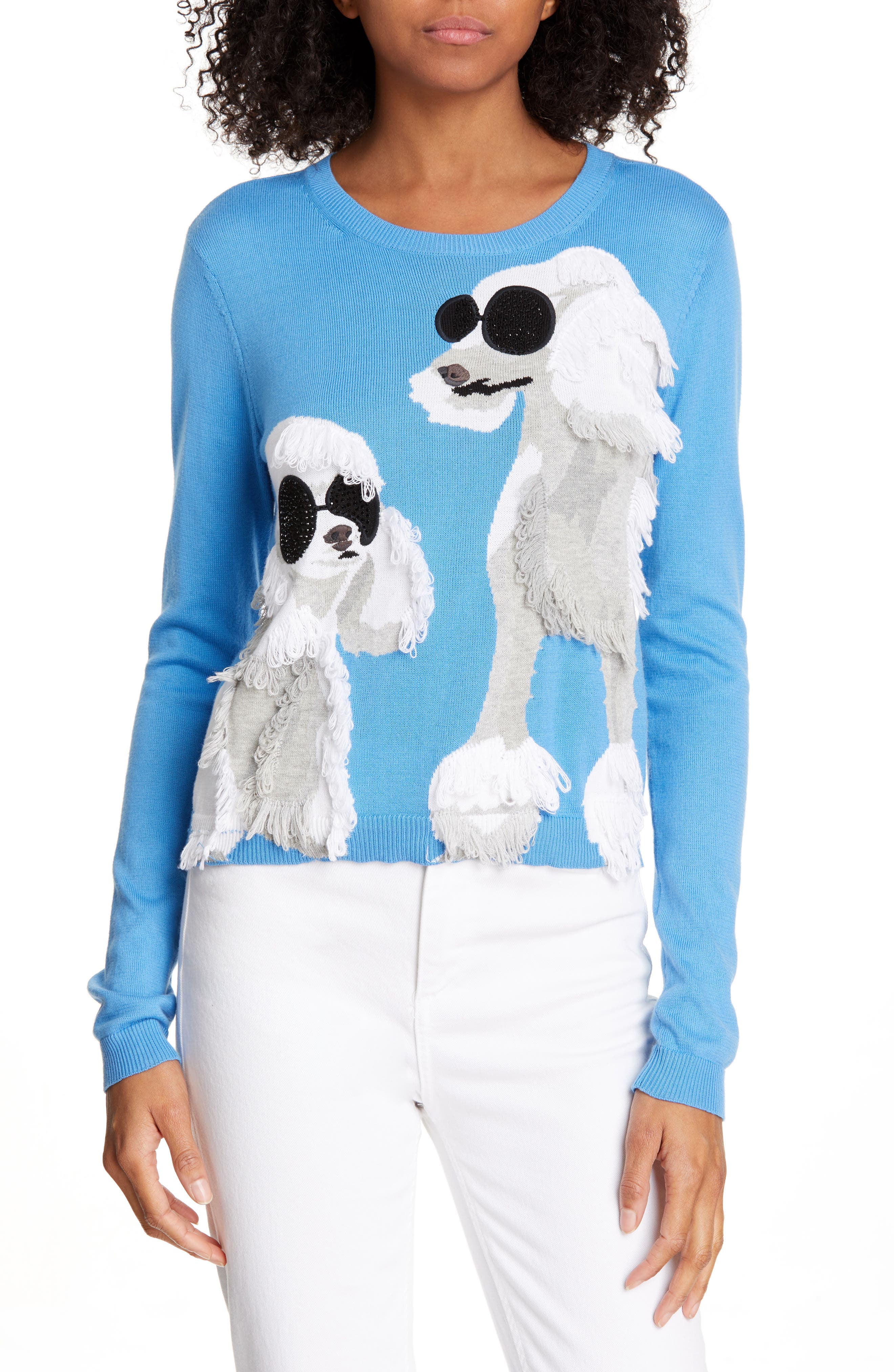 ALICE + OLIVIA Connie Poodle Intarsia Sweater, Main, color, CORNFLOWER