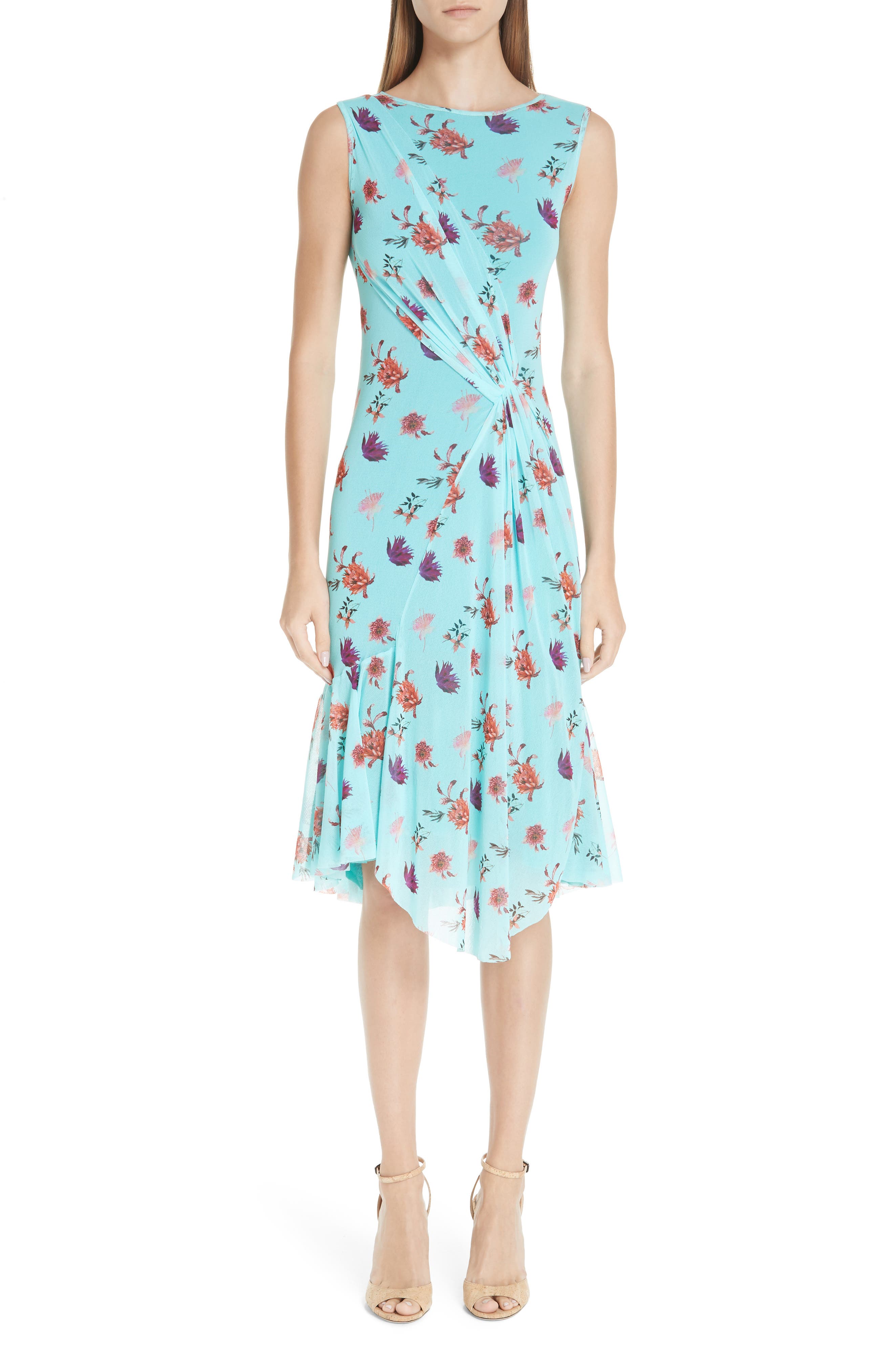 Fuzzi Floral Tulle Gathered Dress, Blue