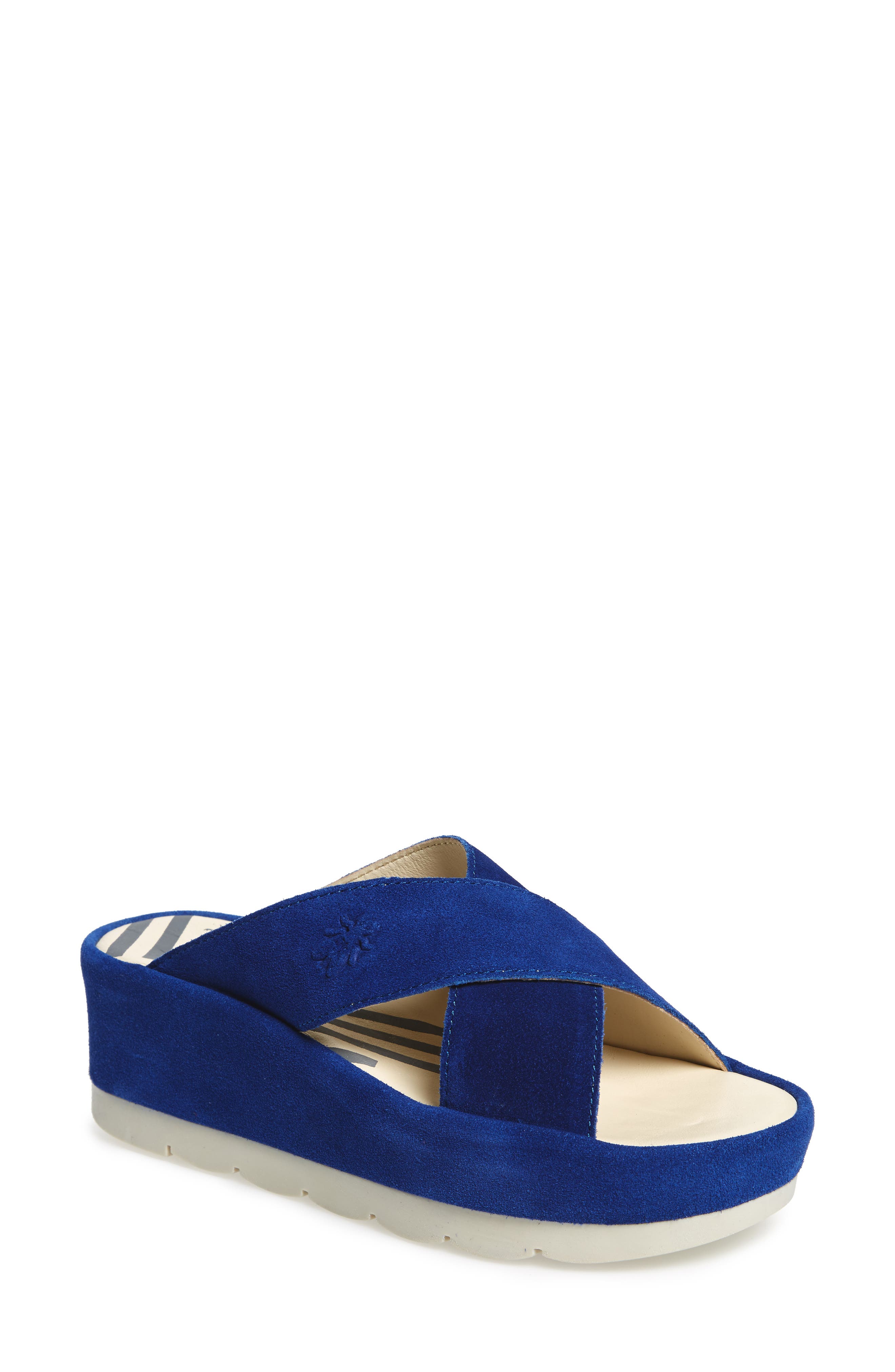 Fly London Begs Platform Slide Sandal - Blue