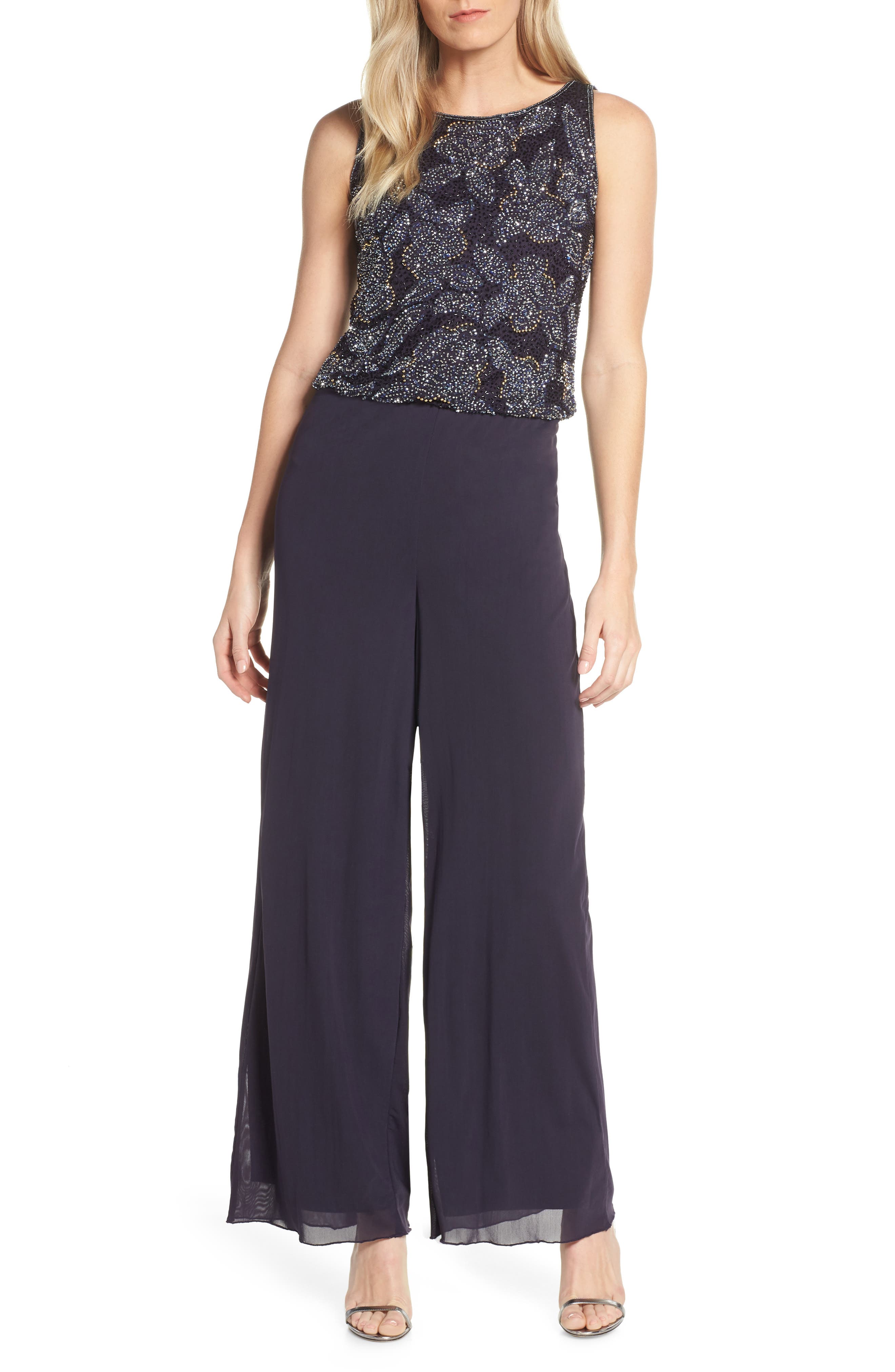 Pisarro Nights Beaded Mock Two-Piece Jumpsuit, Purple