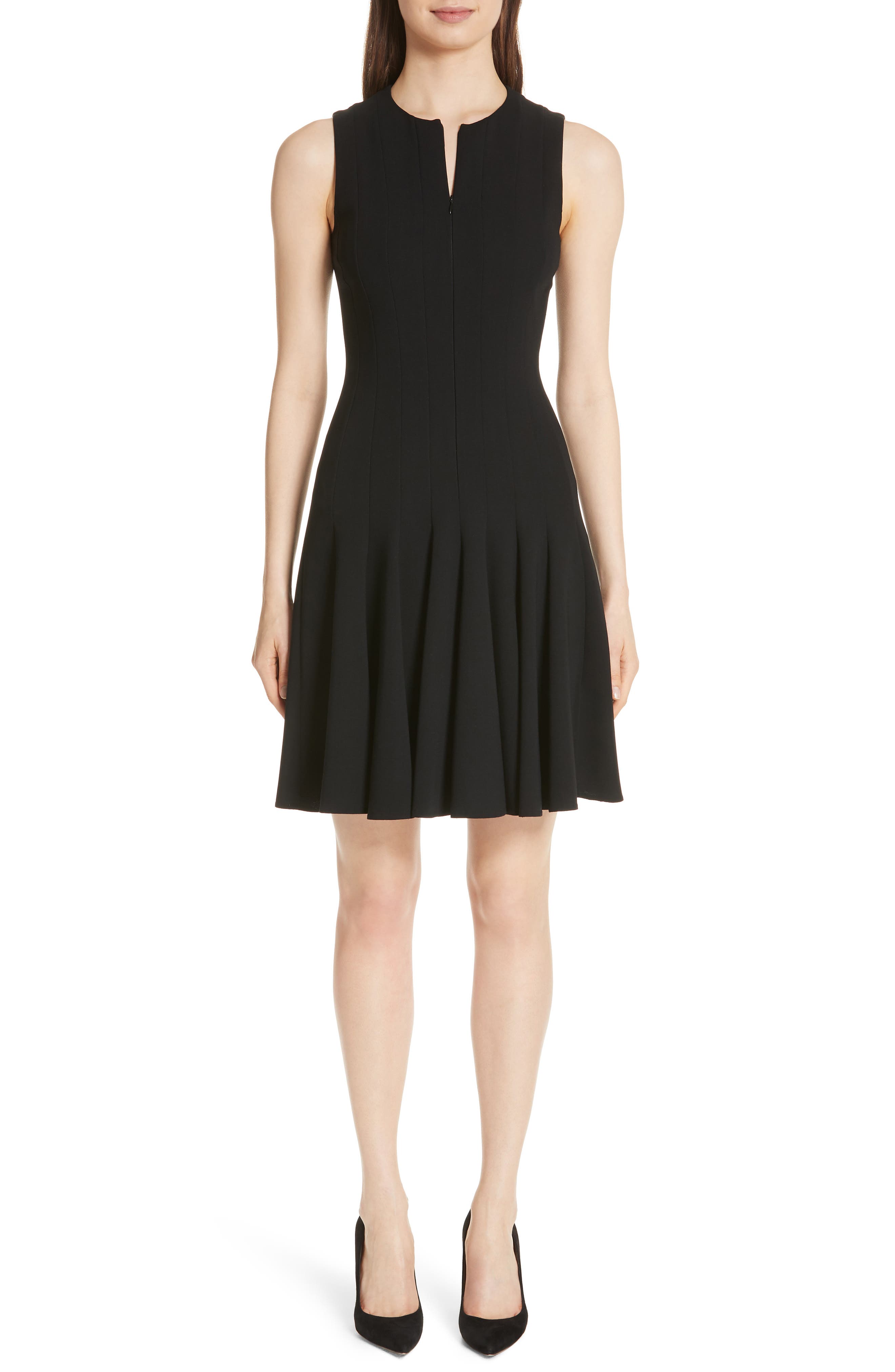 Akris Sleeveless Godet Pleat Dress, Black