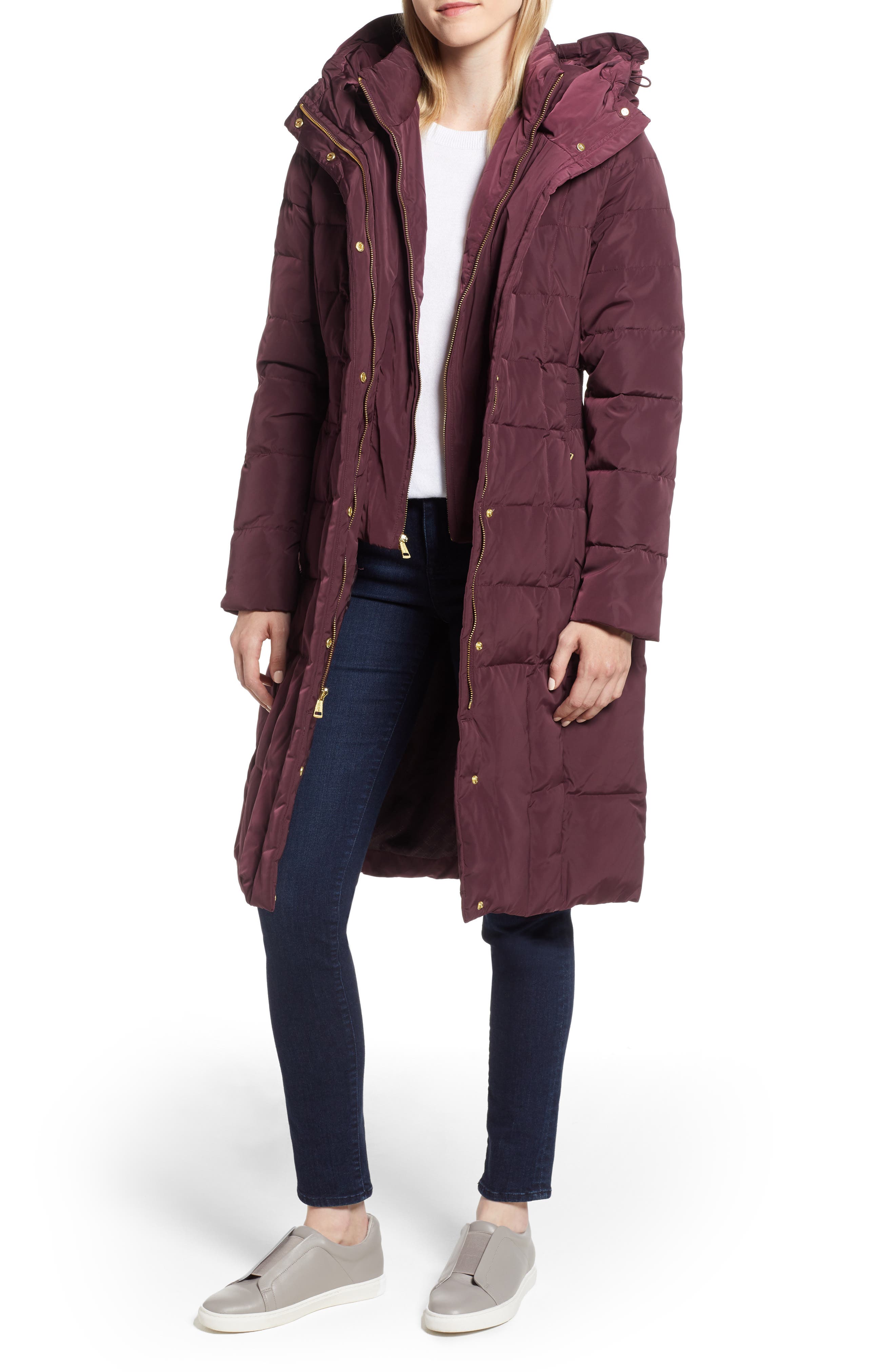 Cole Haan Bib Insert Down & Feather Fill Coat, Burgundy