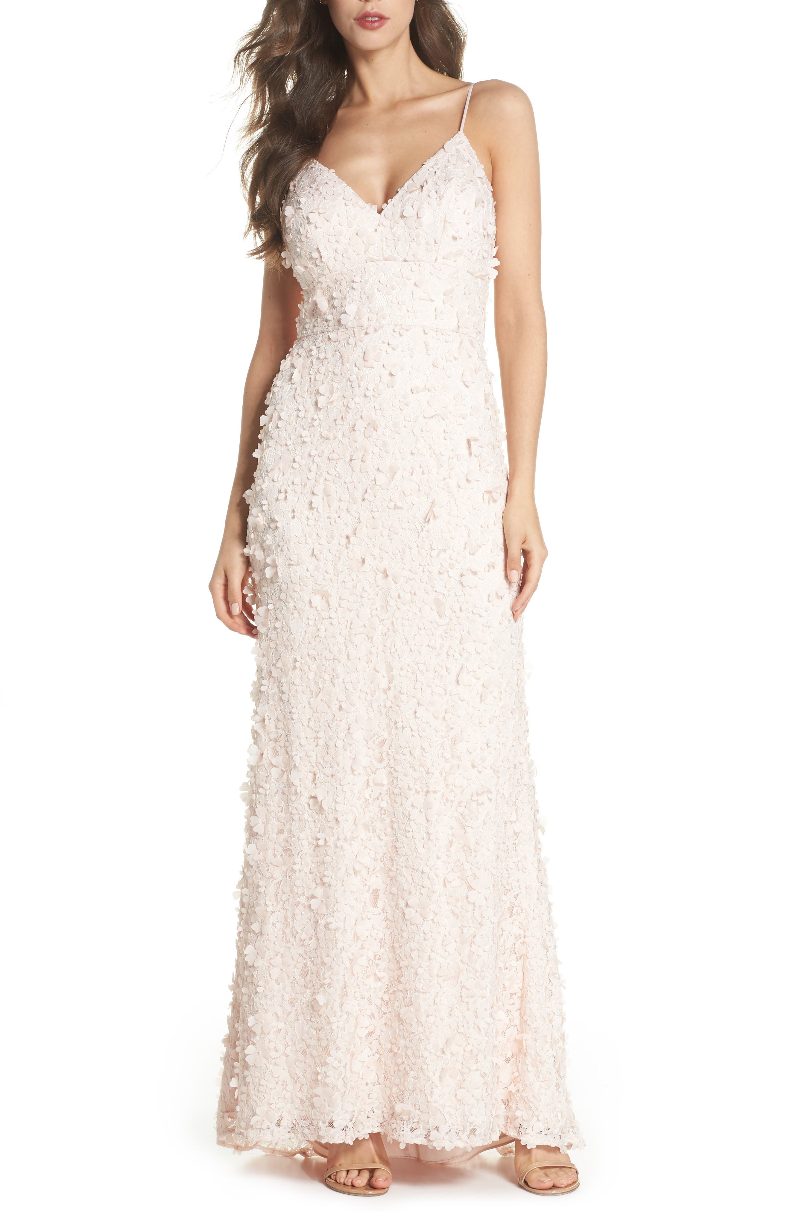 Eliza J Floral Applique Lace Gown, Pink