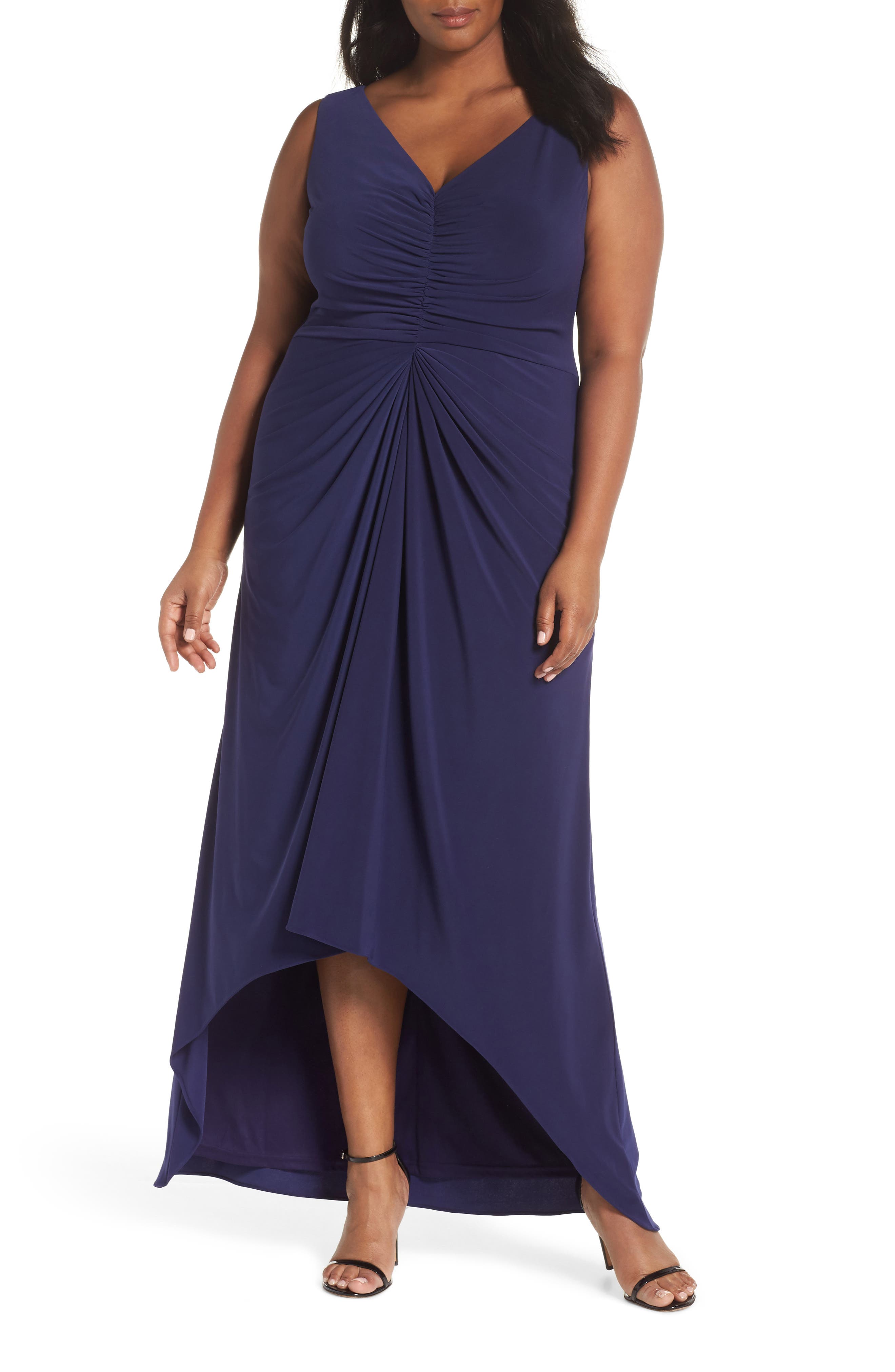 Plus Size Adrianna Papell Draped Jersey Gown, Blue