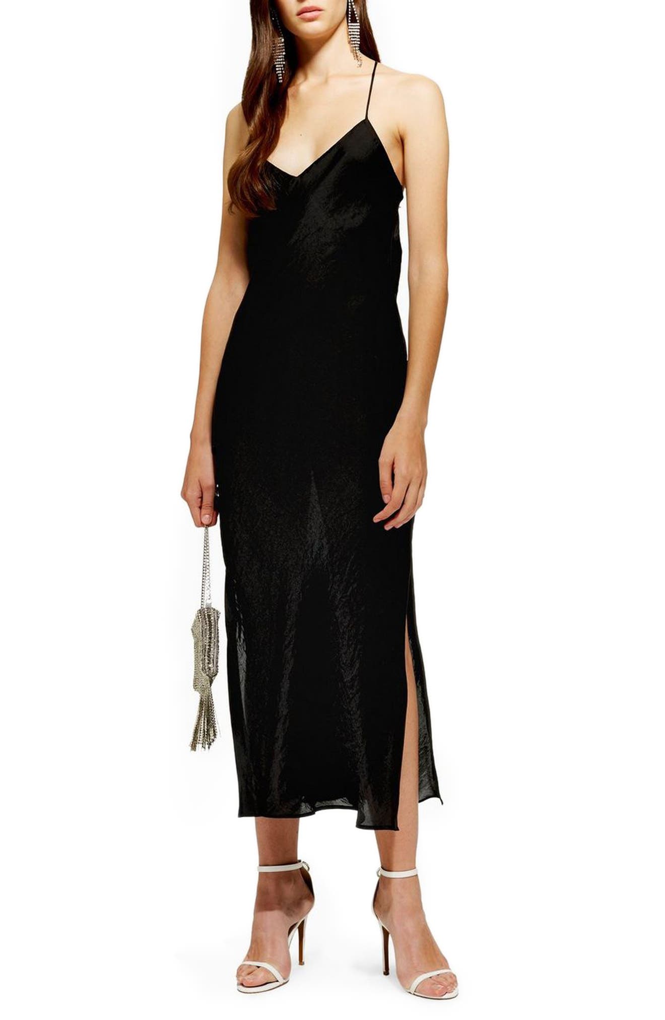 Petite Topshop Satin Slipdress, P US (fits like 10-12P) - Black