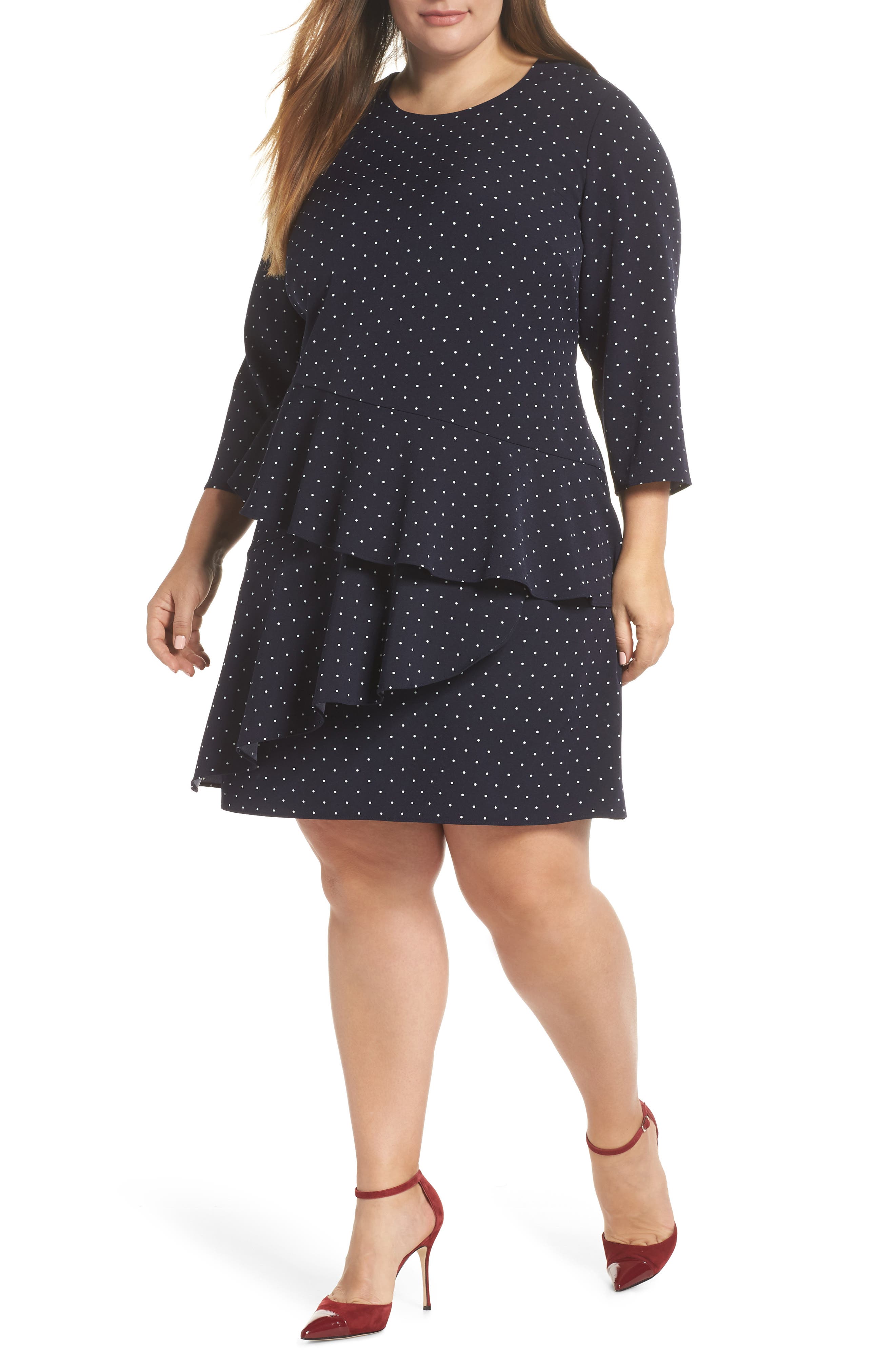 Plus Size Eliza J Tiered Dropped Waist Dress, Blue