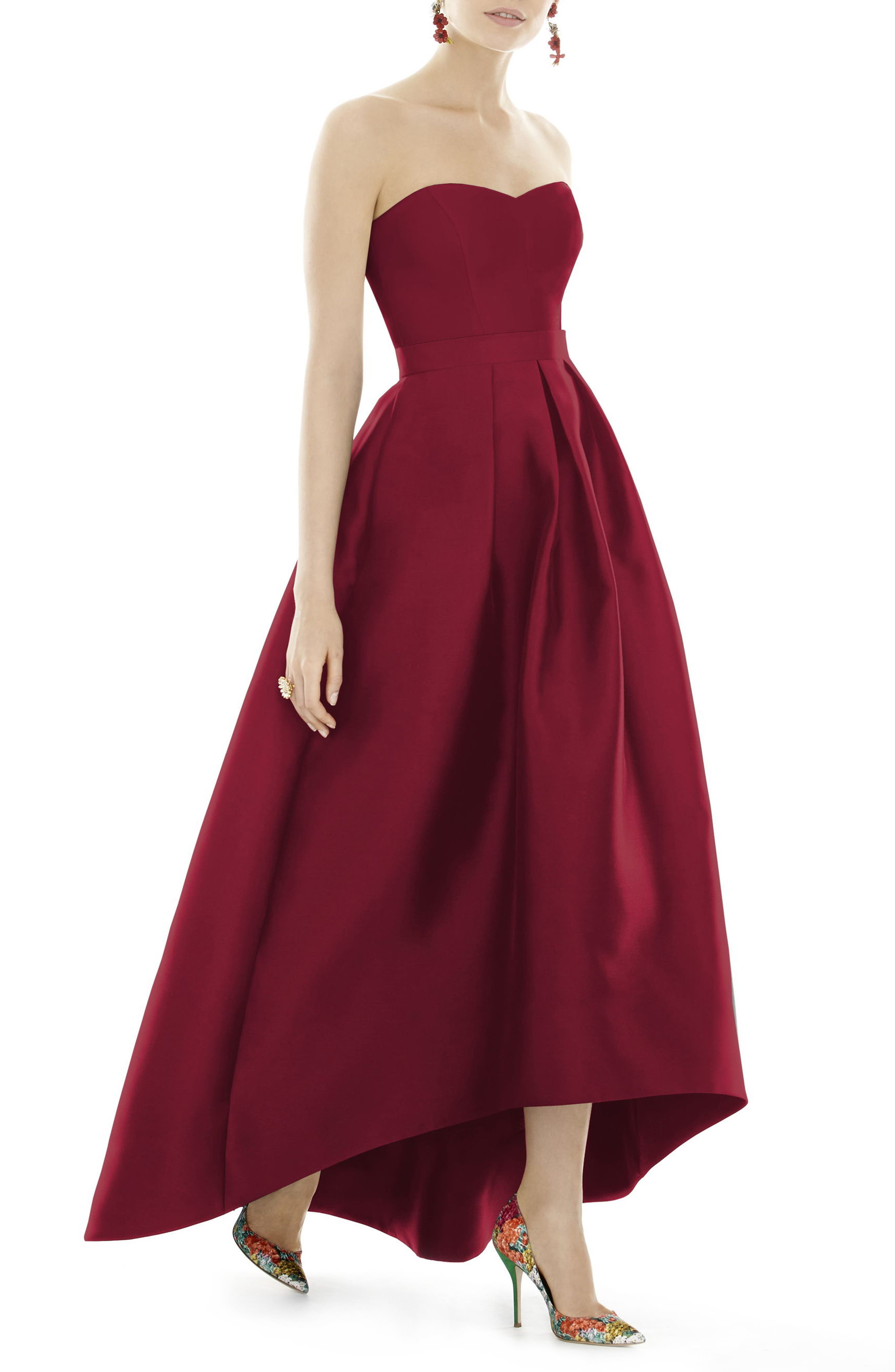 Alfred Sung Strapless High/low Satin Twill Ballgown, Red