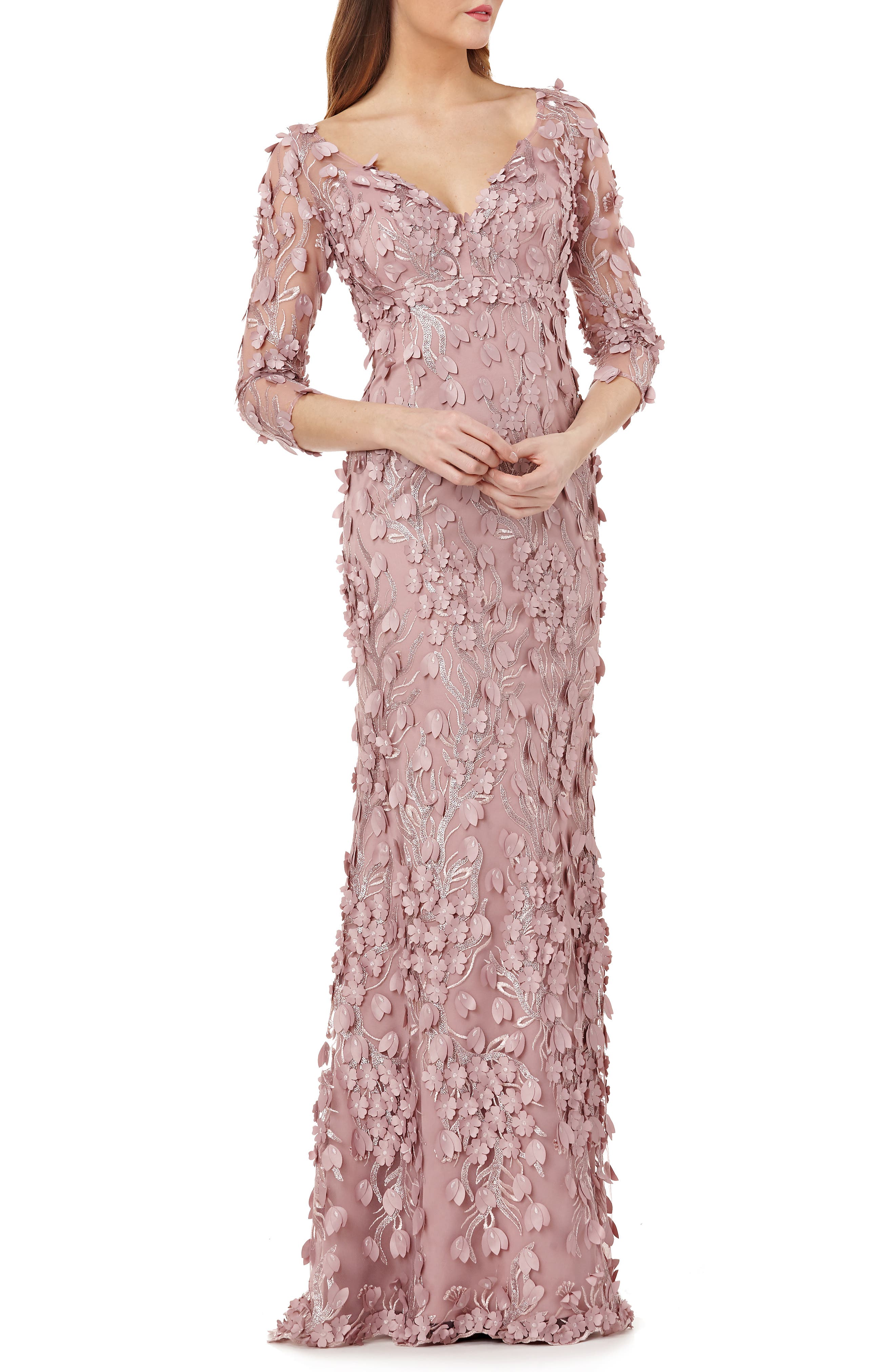 Carmen Marc Valvo Infusion 3D Flower Evening Dress