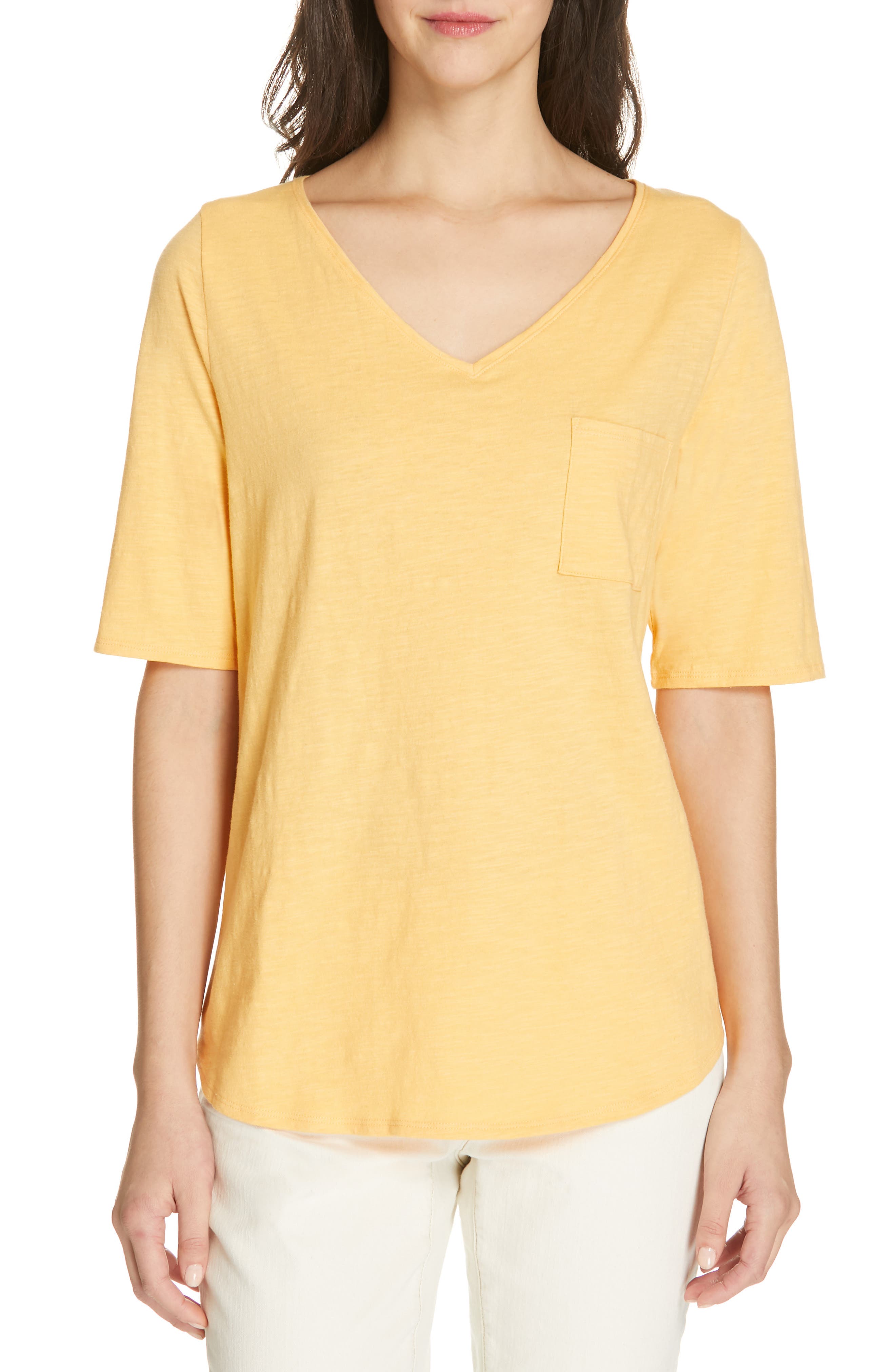 Eileen Fisher V-Neck Organic Cotton Tee, Orange