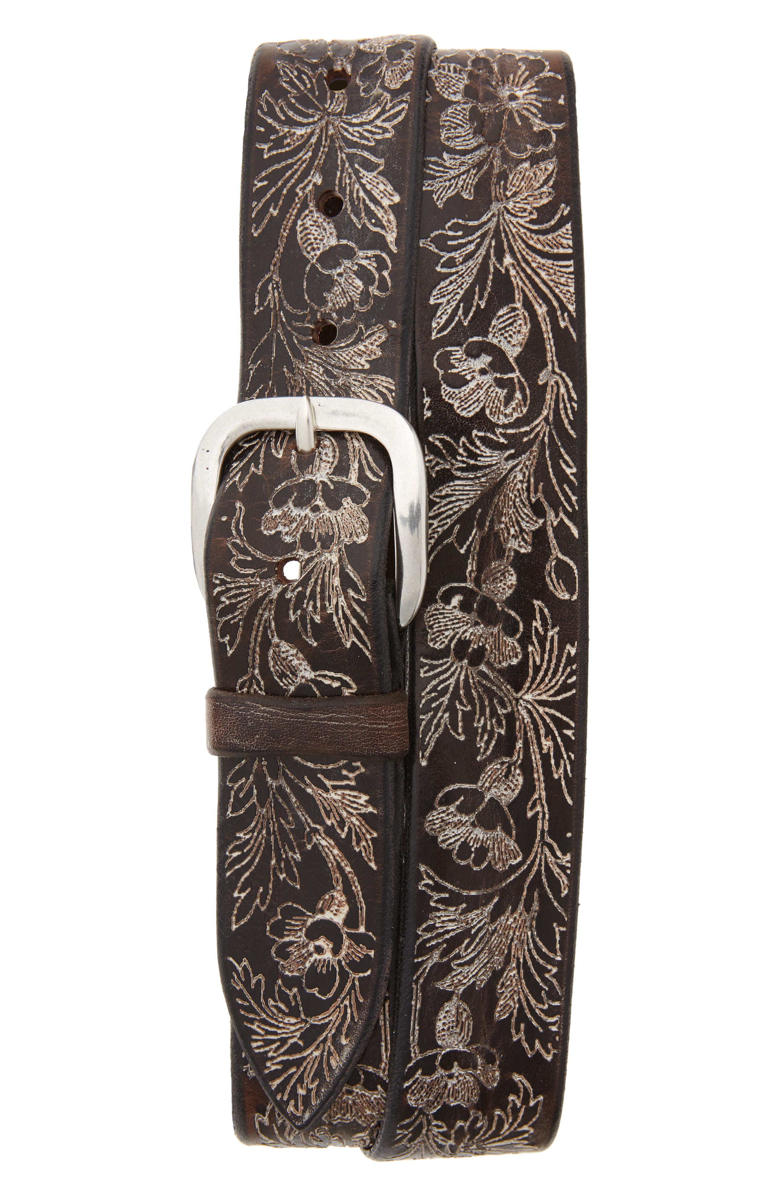 Orciani Wax Soapy Tooled Leather Belt, T. Moro