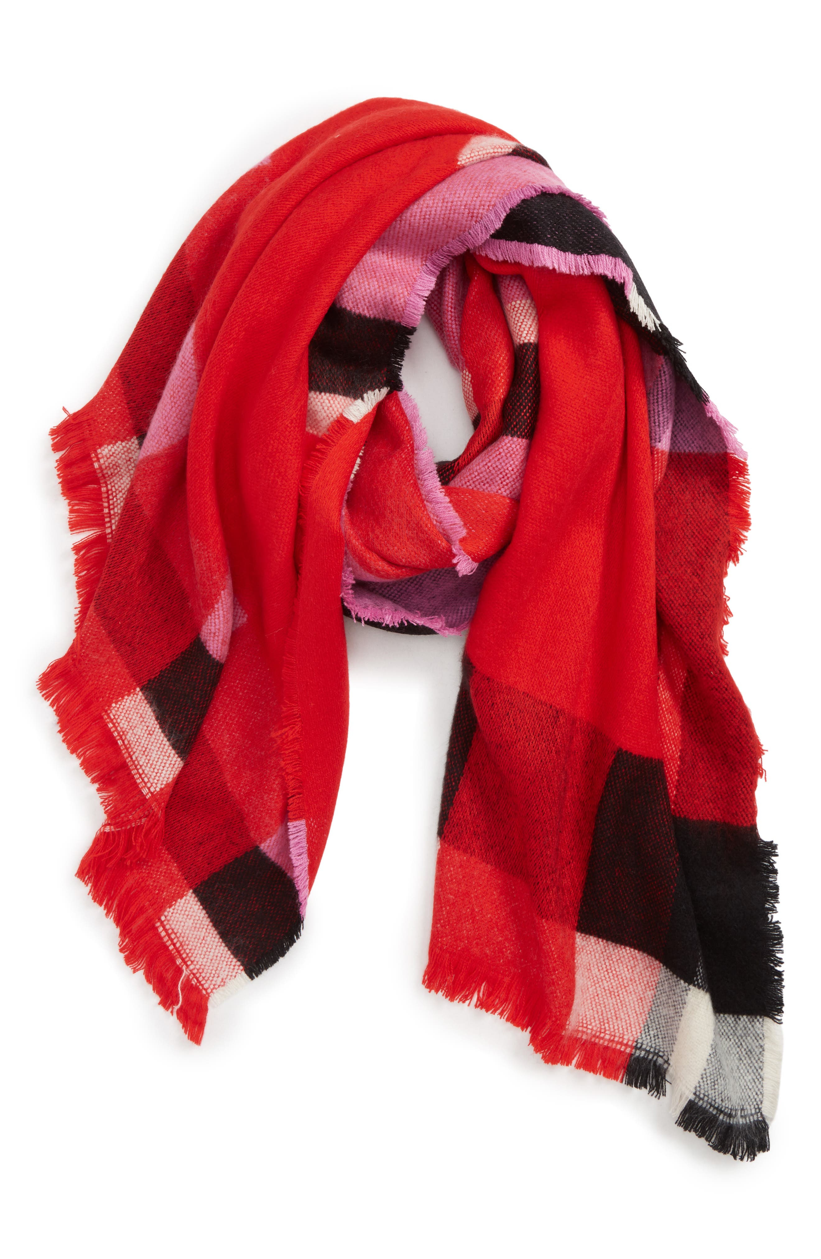 Colorblock Plaid Scarf,
                        Main,
                        color, RED MULTI