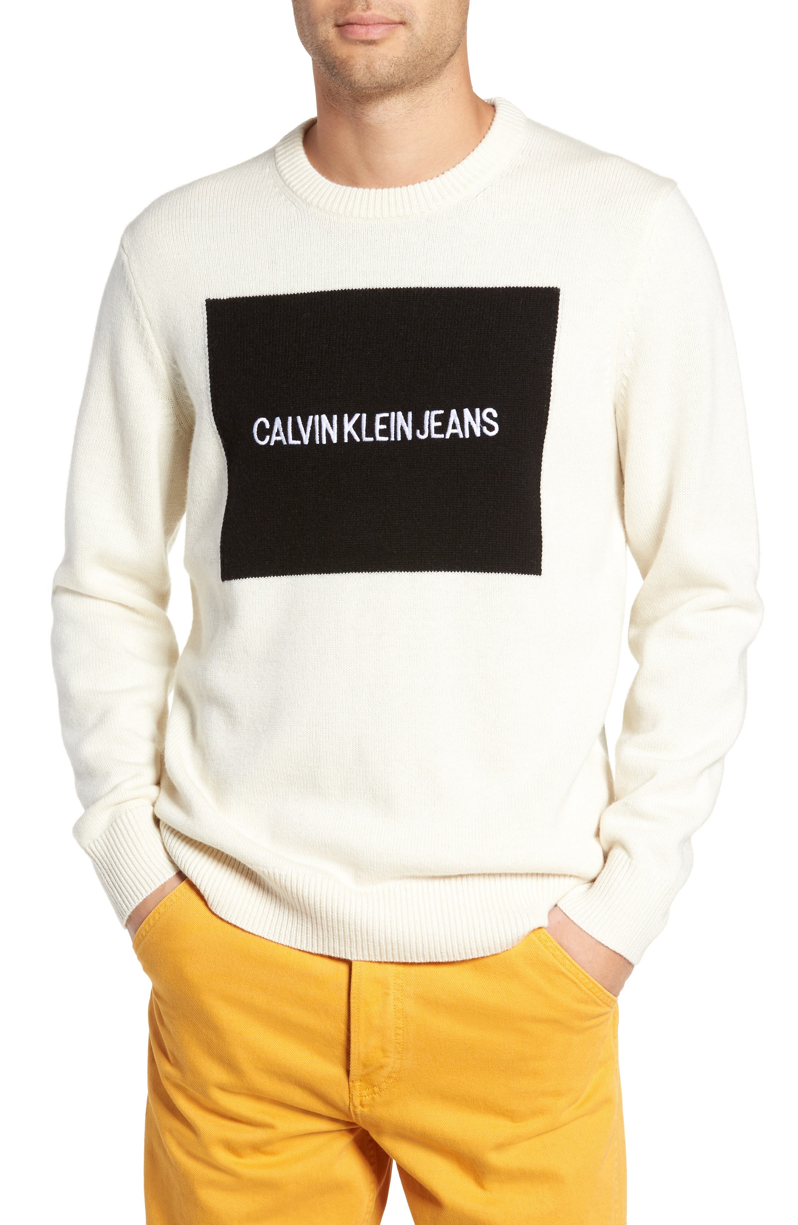 Calvin Klein Jeans Logo Wool Sweater, Ivory
