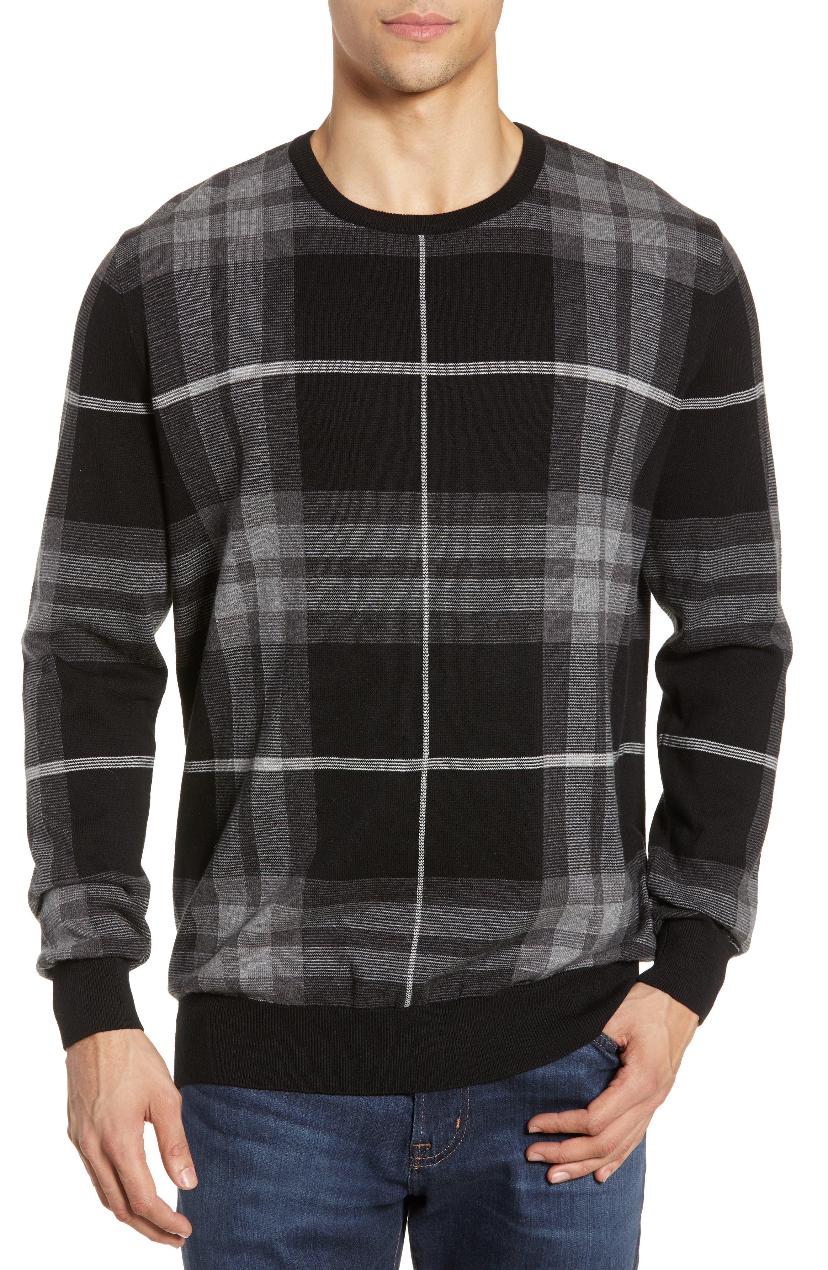 Barbour Jacquard Tartan Crewneck Sweater, Grey