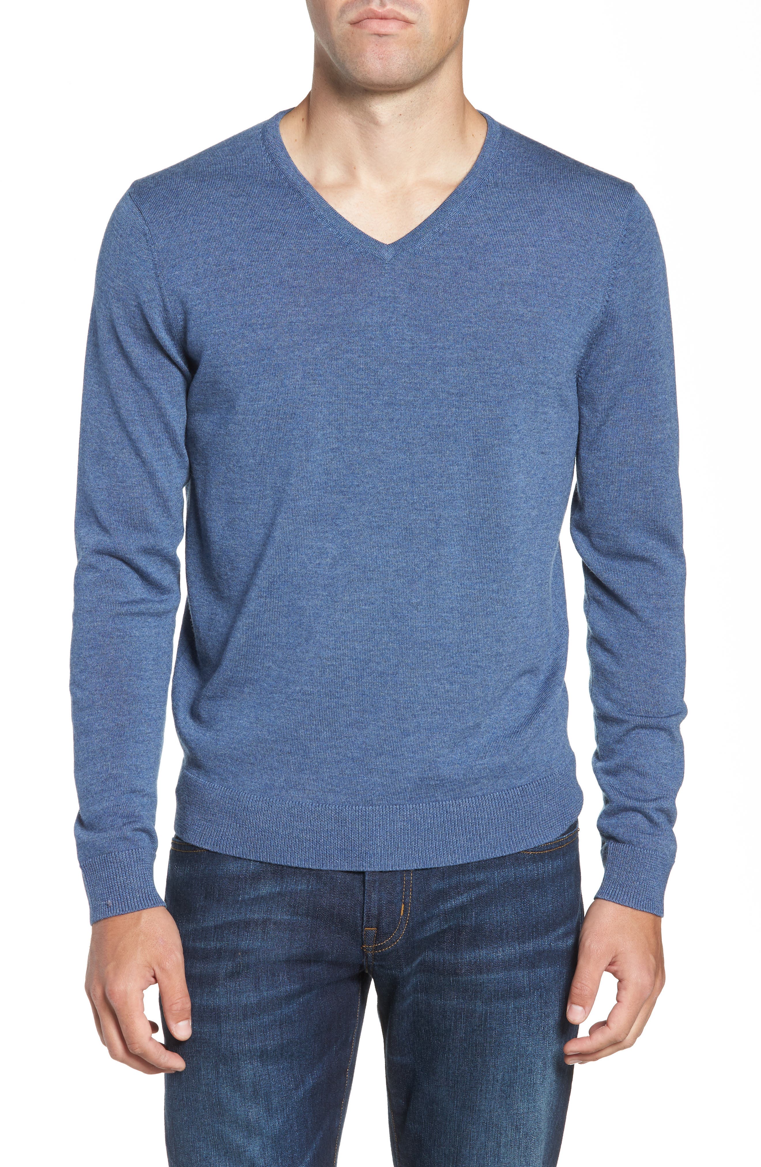 Nordstrom Shop V-Neck Merino Wool Sweater, Blue