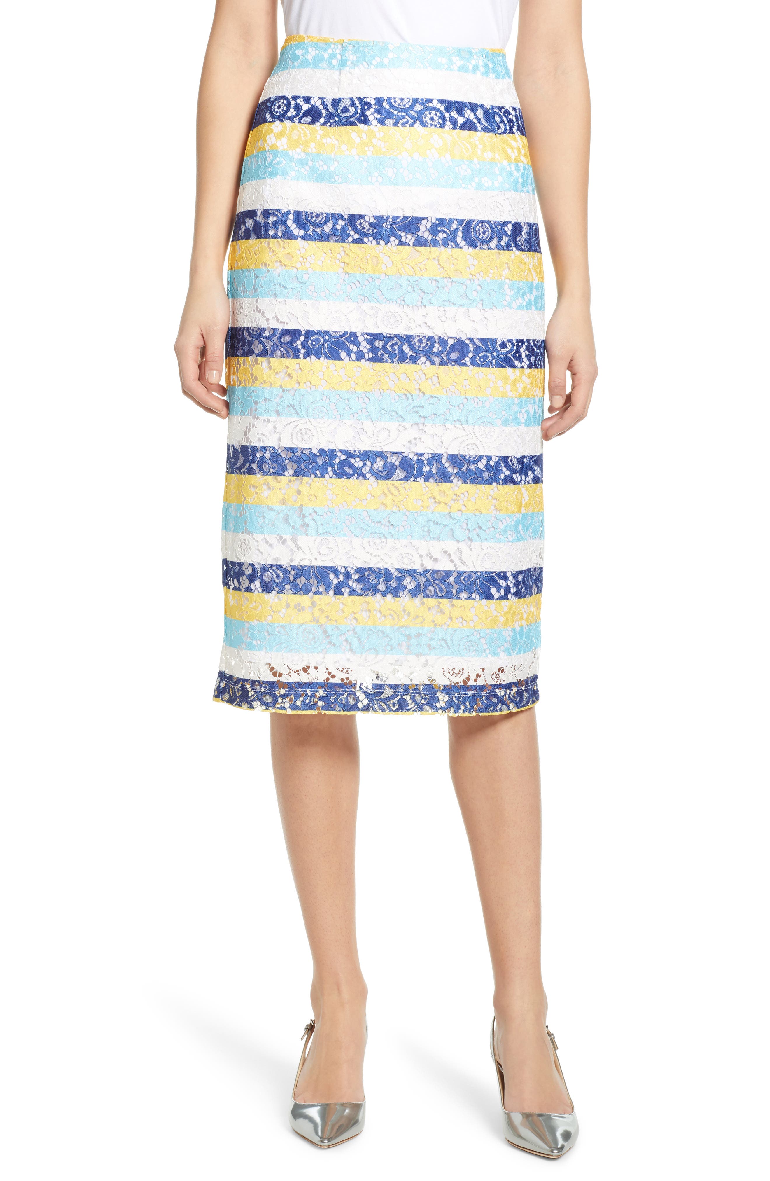 Halogen Lace Pencil Skirt, Blue