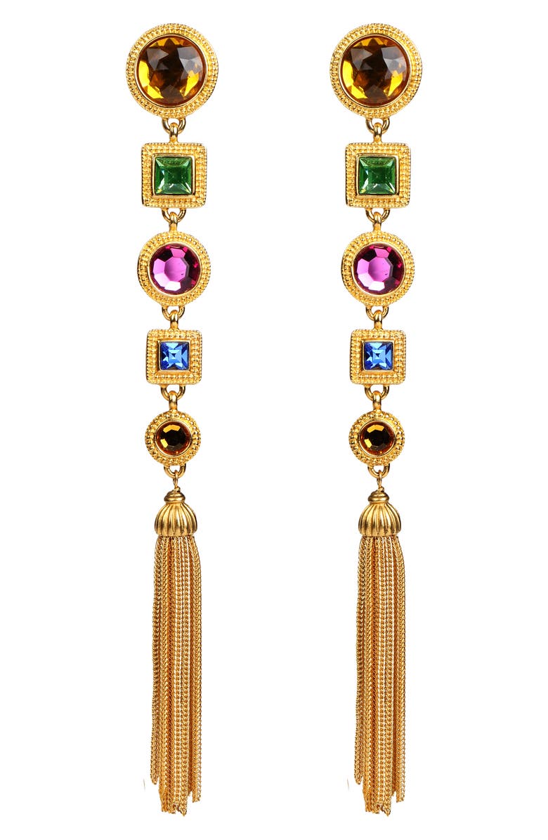 Ben Amun Multicolor Crystal Long Drop Clip Earrings Modesens Ben Amun Multicolor Crystal Long Drop Clip Earrings