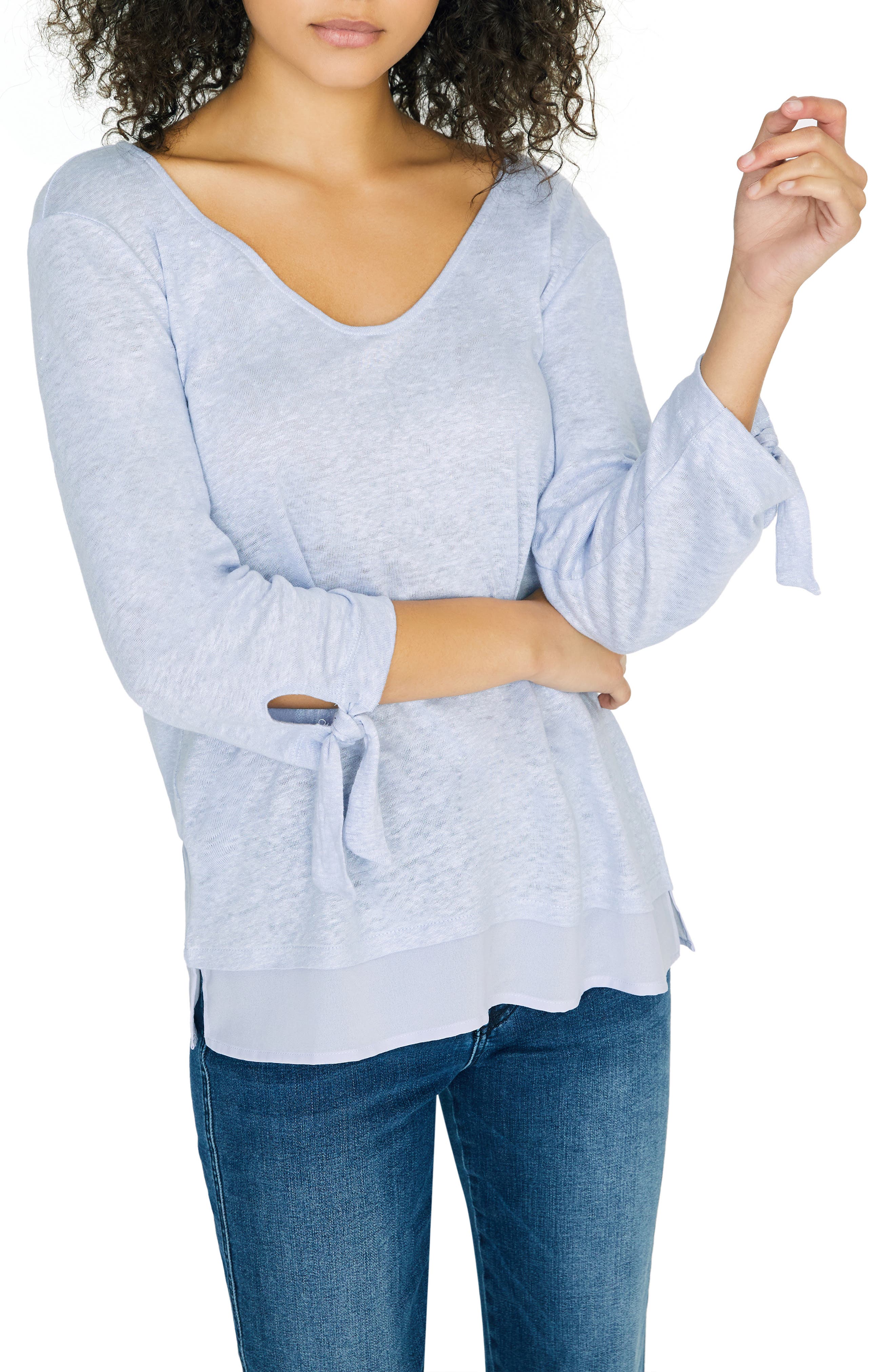 Sanctuary Sylvie Tiered Hem Linen Tee, Blue