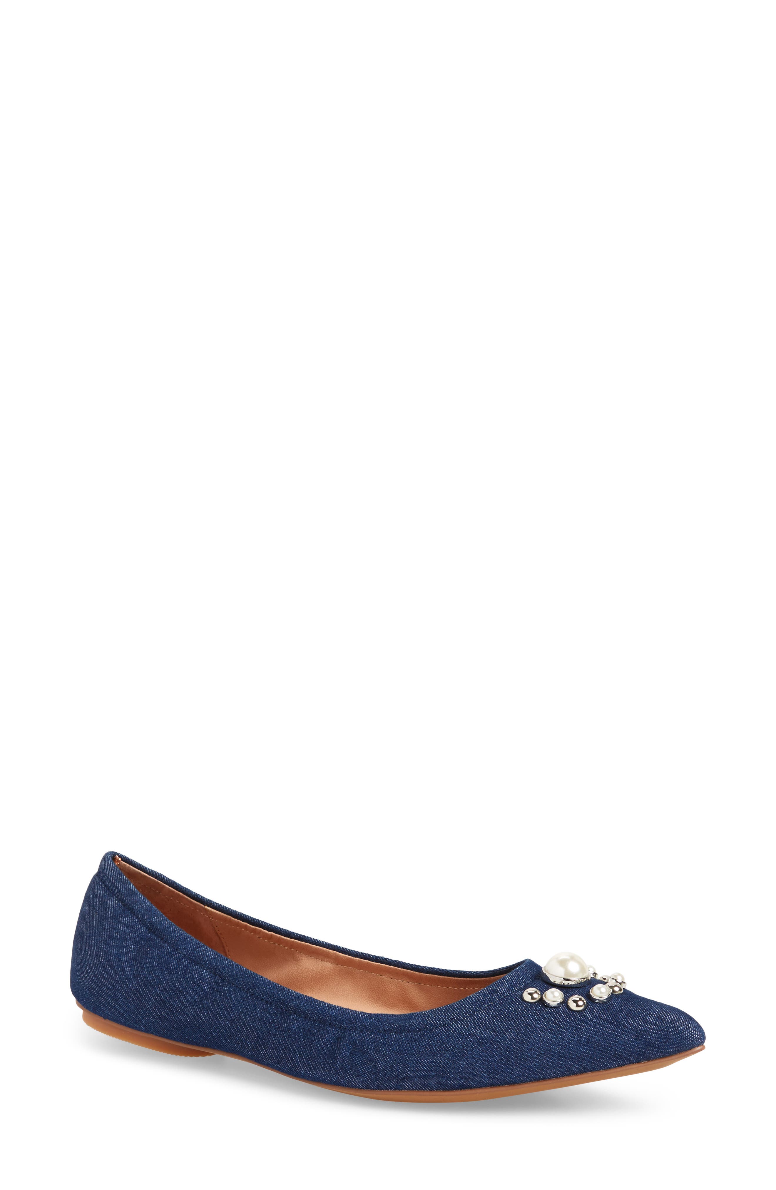 Linea Paolo Nadia Embellished Pointy Toe Flat- Blue