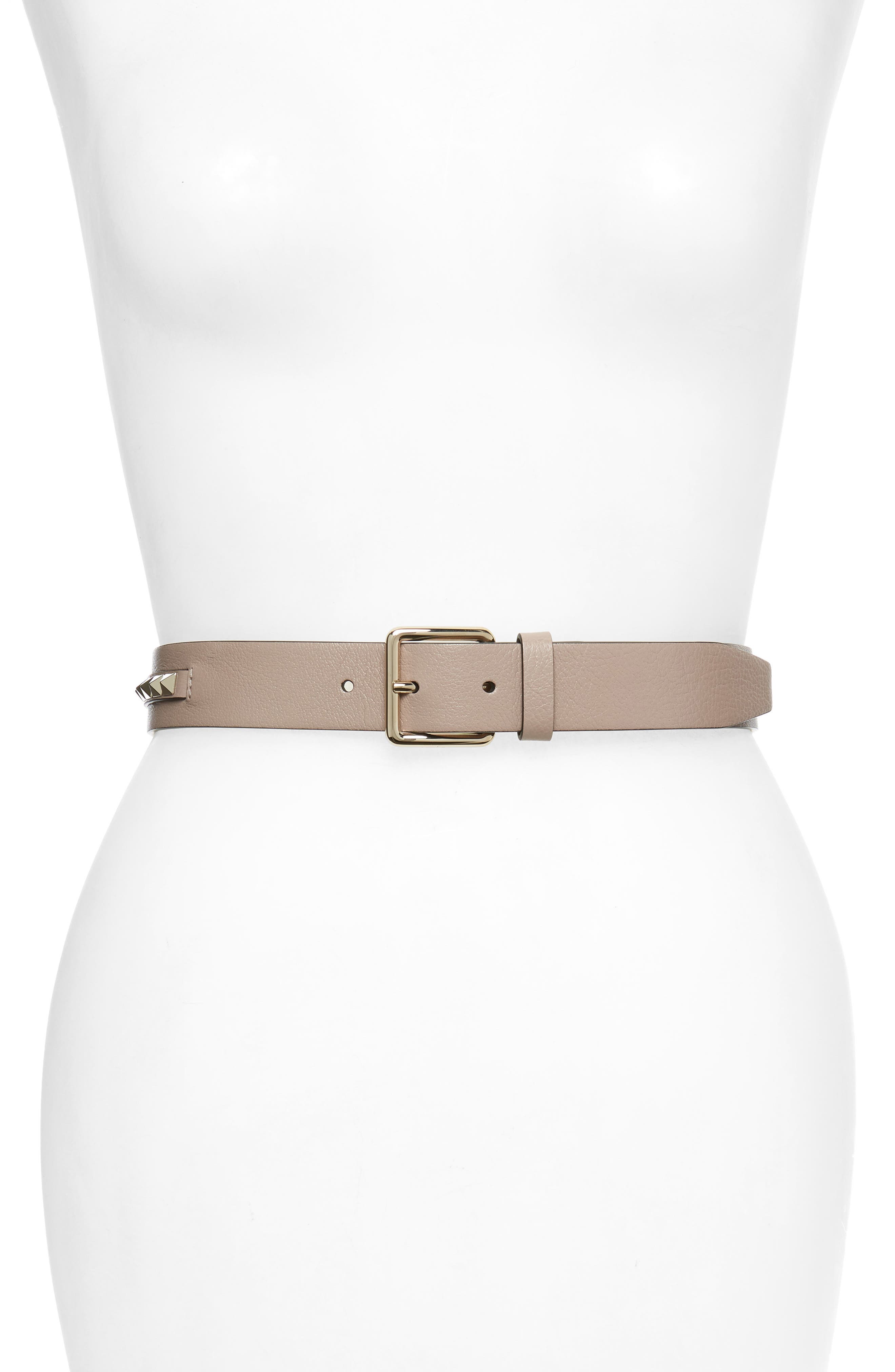 Valentino Garavani No Limit Rockstud Leather Belt, Poudre
