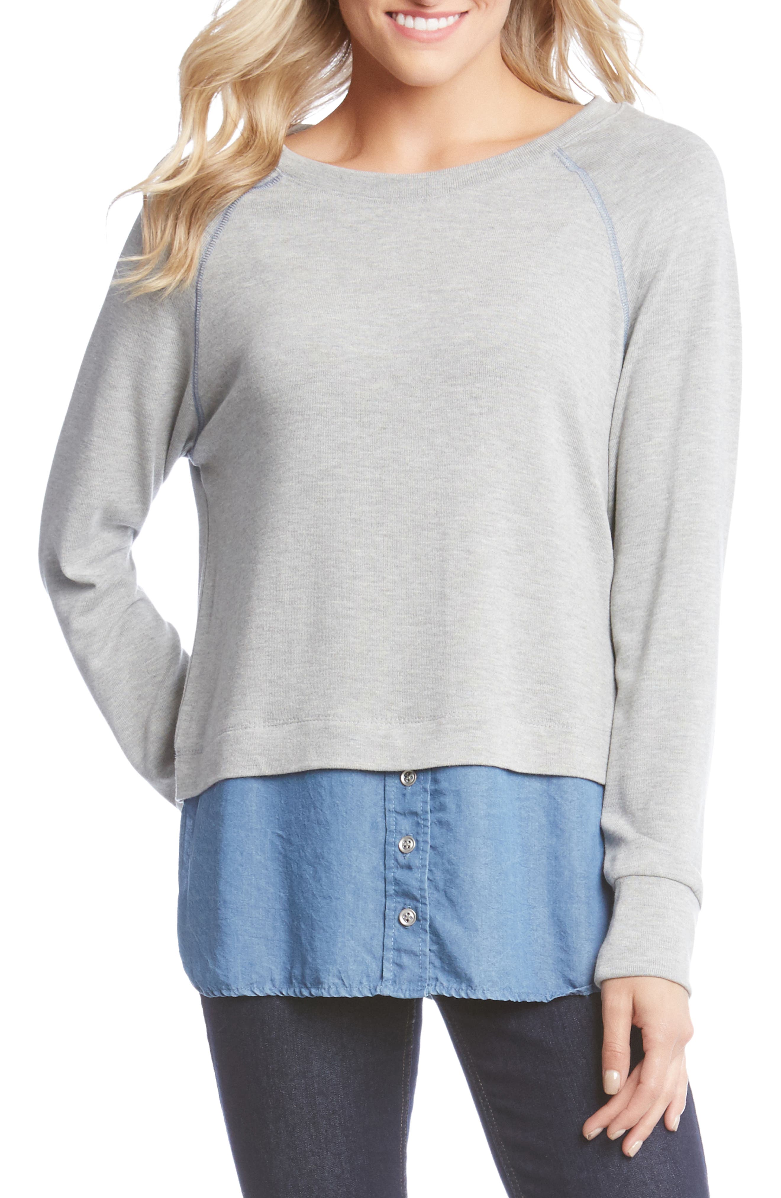 Karen Kane Raglan Sleeve Contrast Sweater, Grey