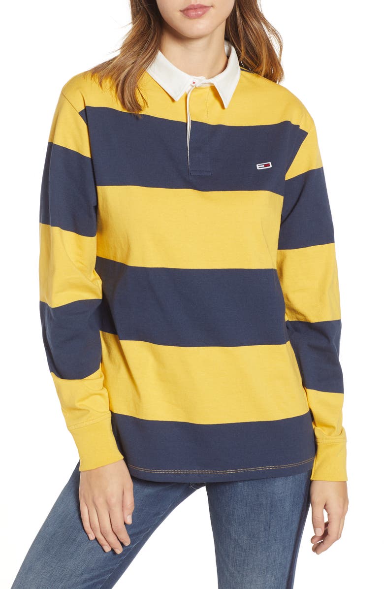 Shop Tommy Jeans Tommy Classics Rugby Shirt In Black Iris Mango Mojito