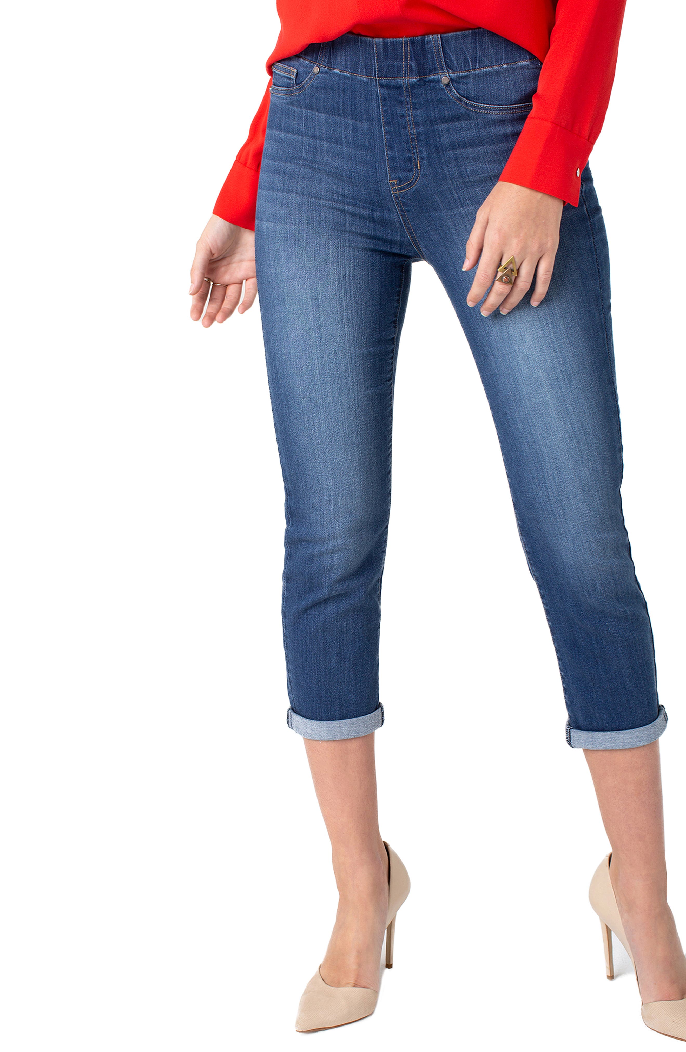 Liverpool Chloe Roll Cuff Capri Denim Leggings, Blue