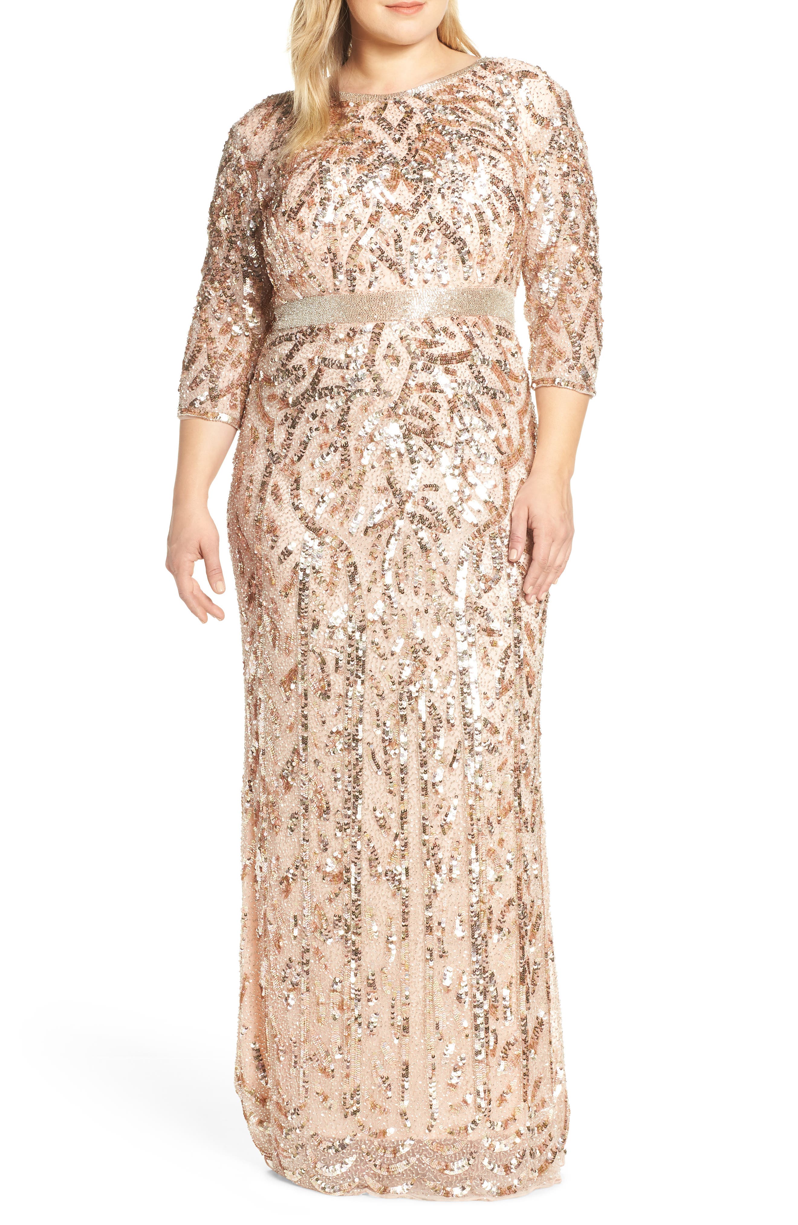 Plus Size MAC Duggal Beaded Evening Dress, Pink