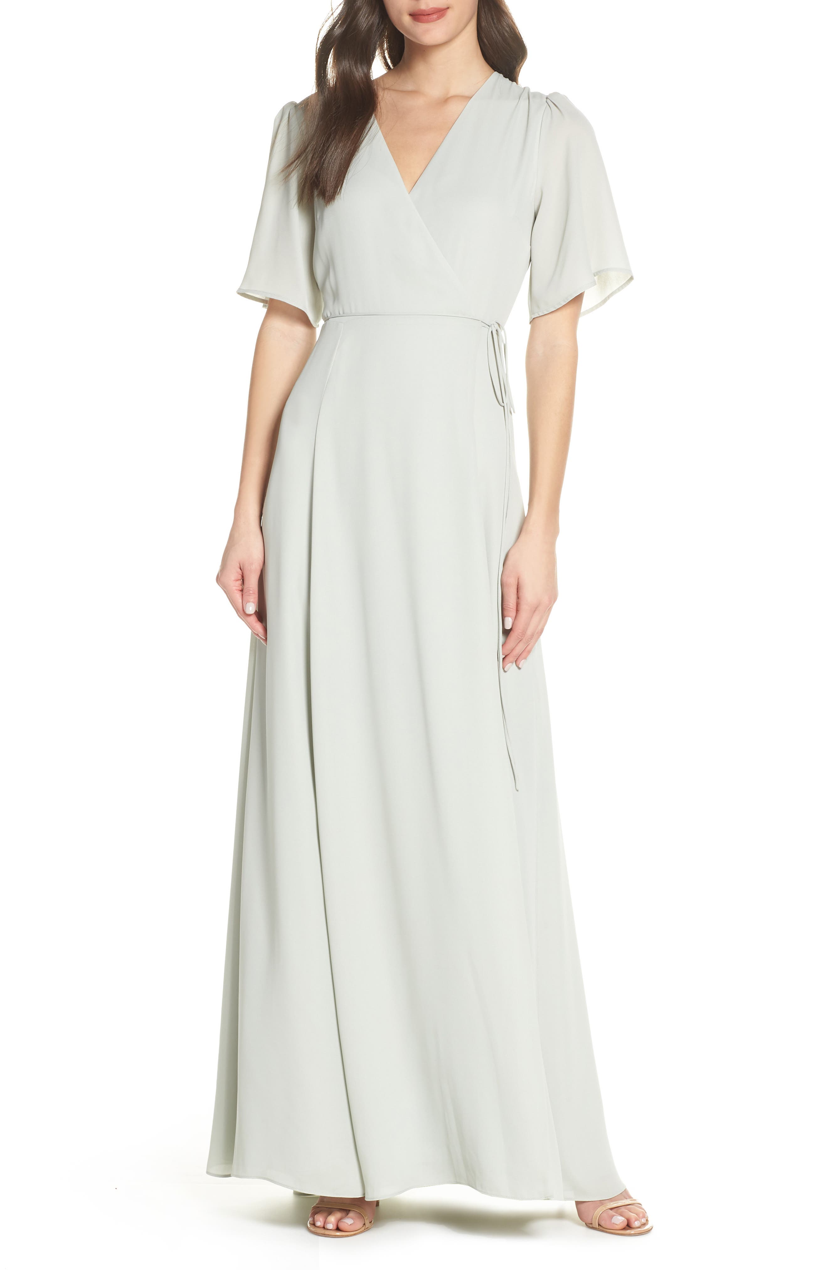 Wayf The Aurelia Short Sleeve Wrap Evening Dress, Green
