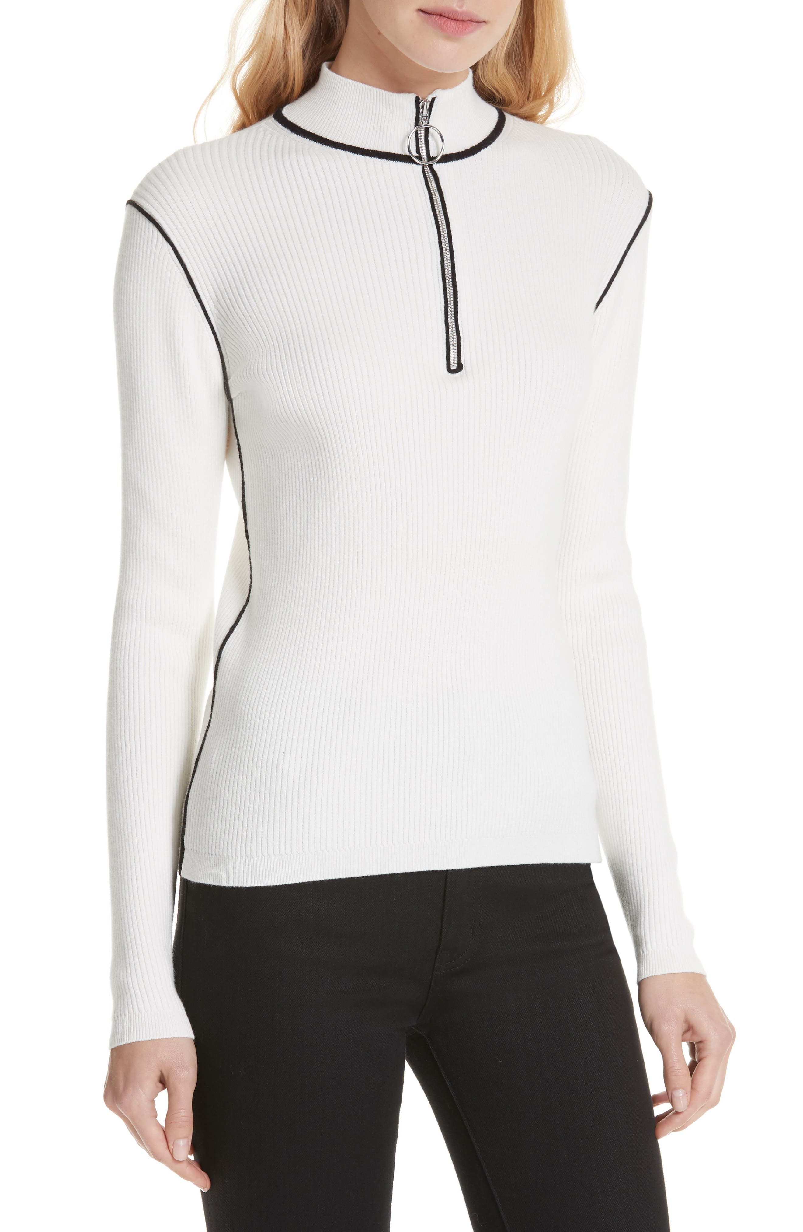 Maje Mandou Cotton Wool Blend Half Zip Sweater, White