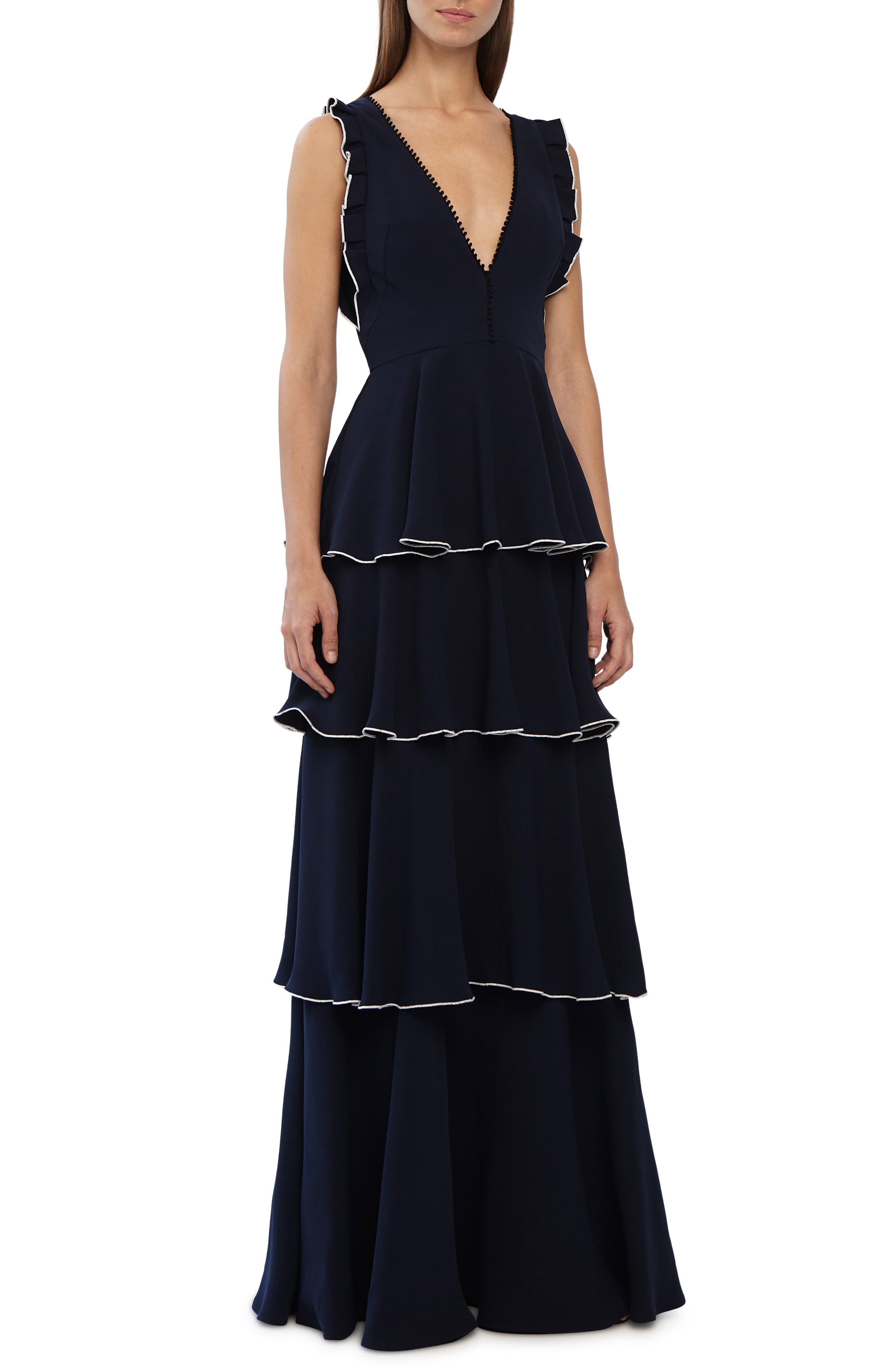 Ml Monique Lhuillier Layered Crepe Gown, Blue