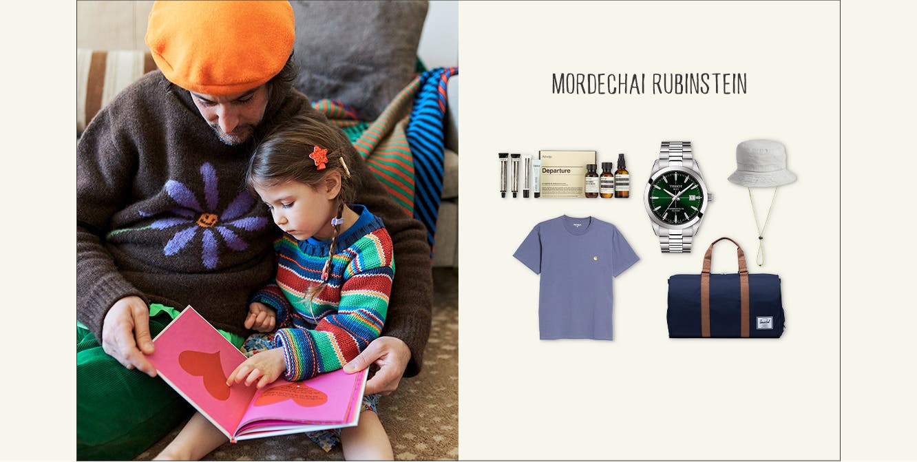 Mordechai Rubinstein, his daughter and gift picks.