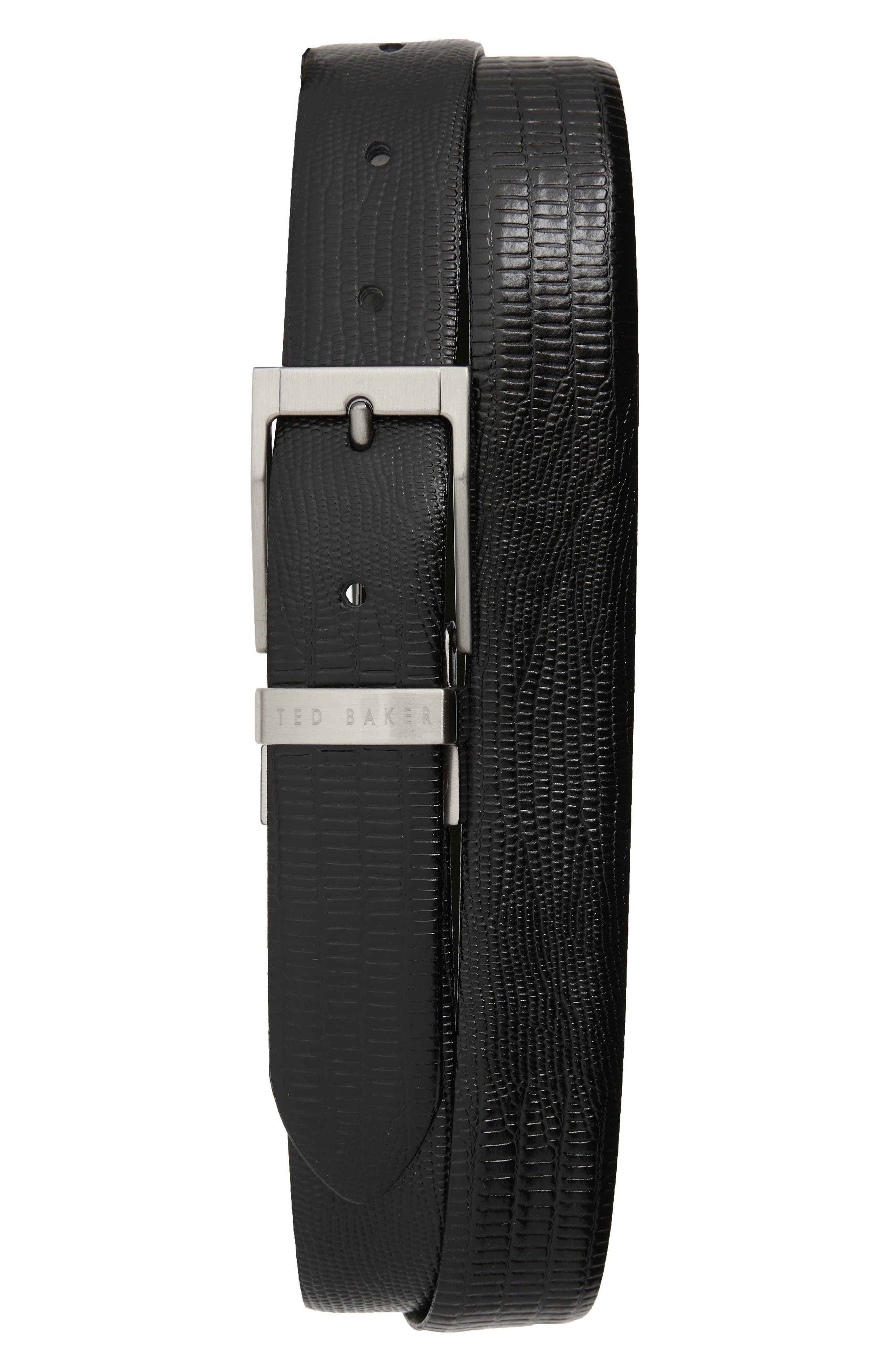 Ted Baker London Lizard Embossed Reversible Leather Belt, Black