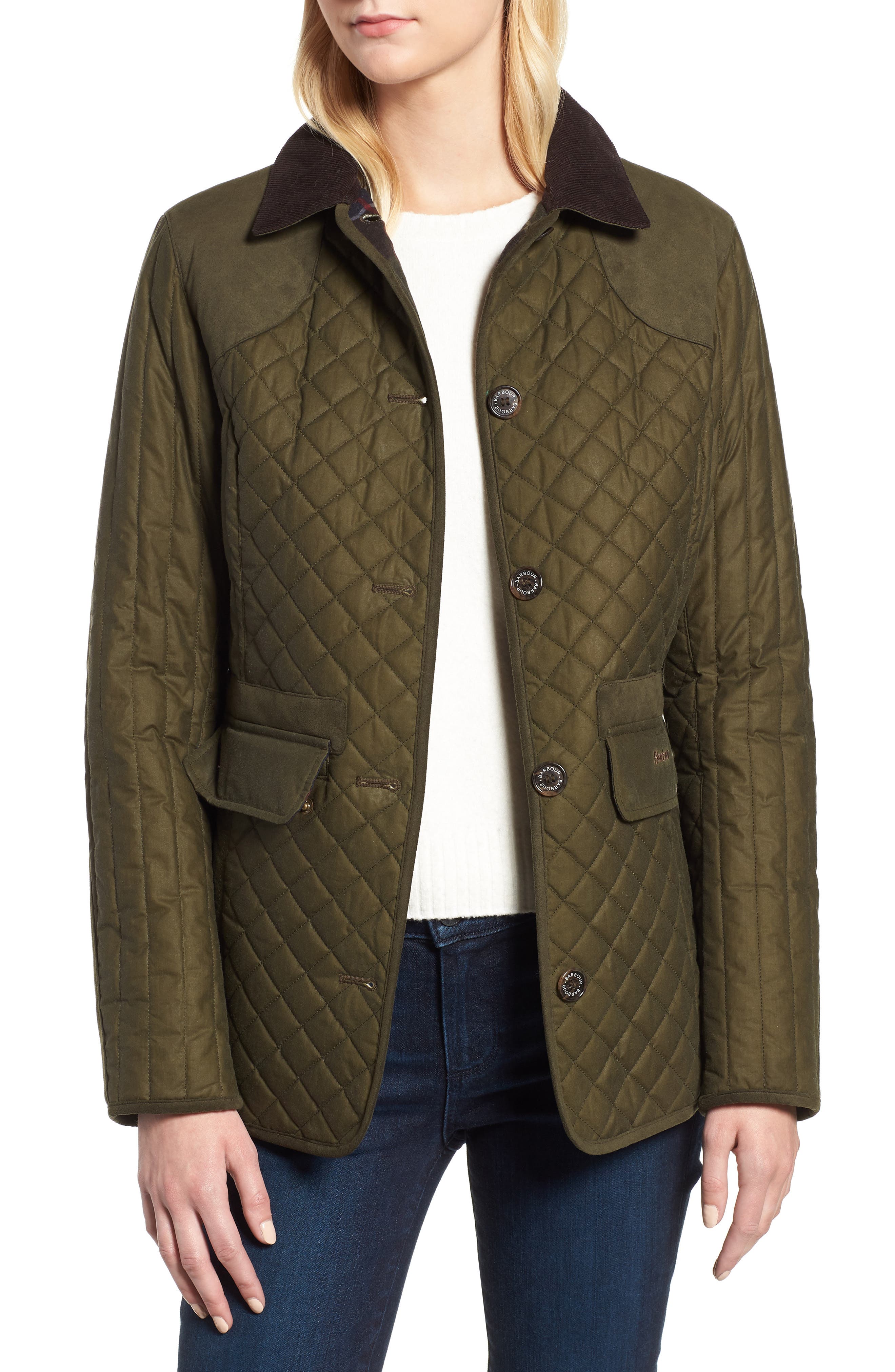 Barbour Dunnock Water Resistant Waxed Cotton Jacket, US / 8 UK - Green