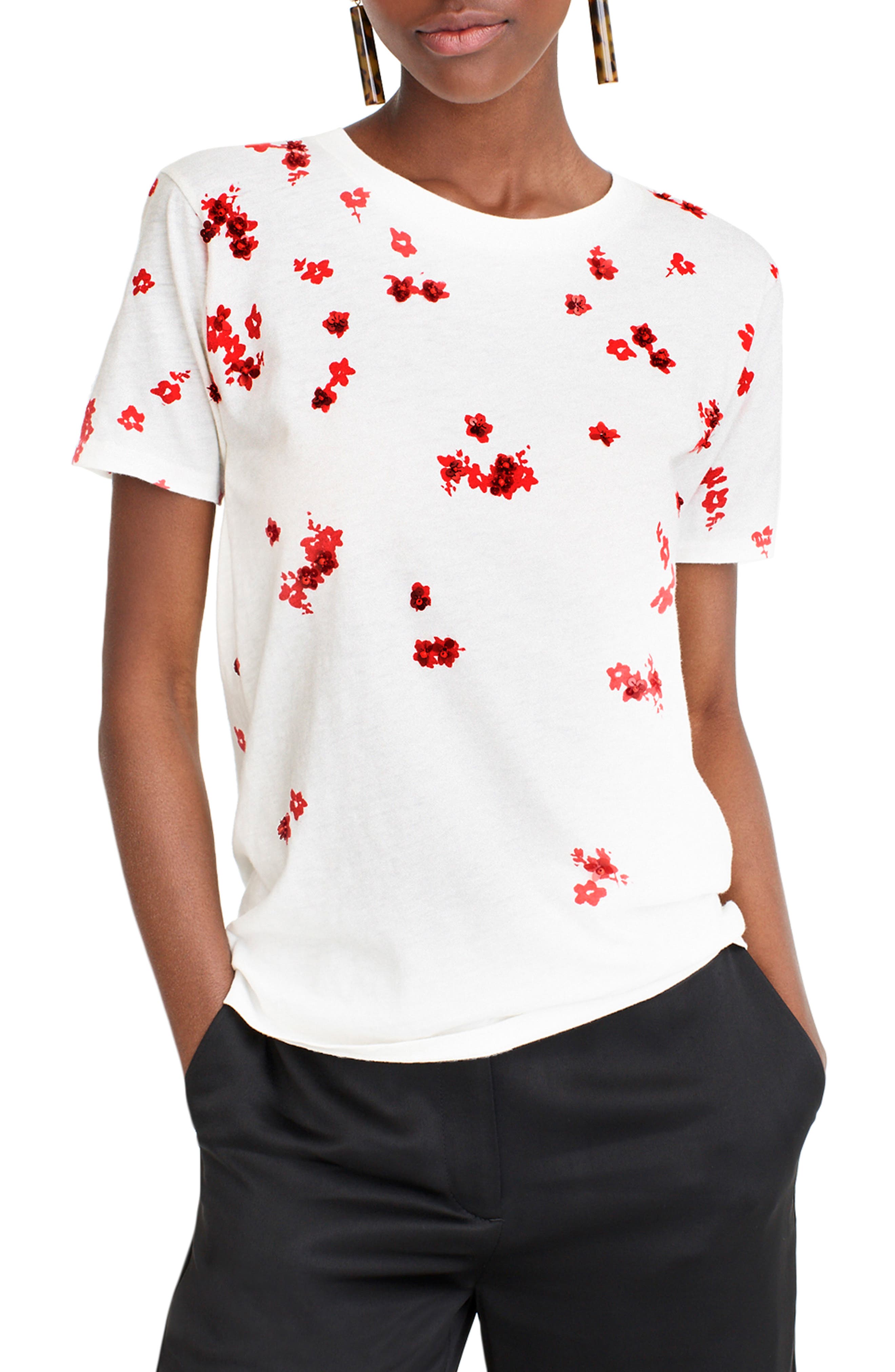 J.crew Sequin Flowers Tee