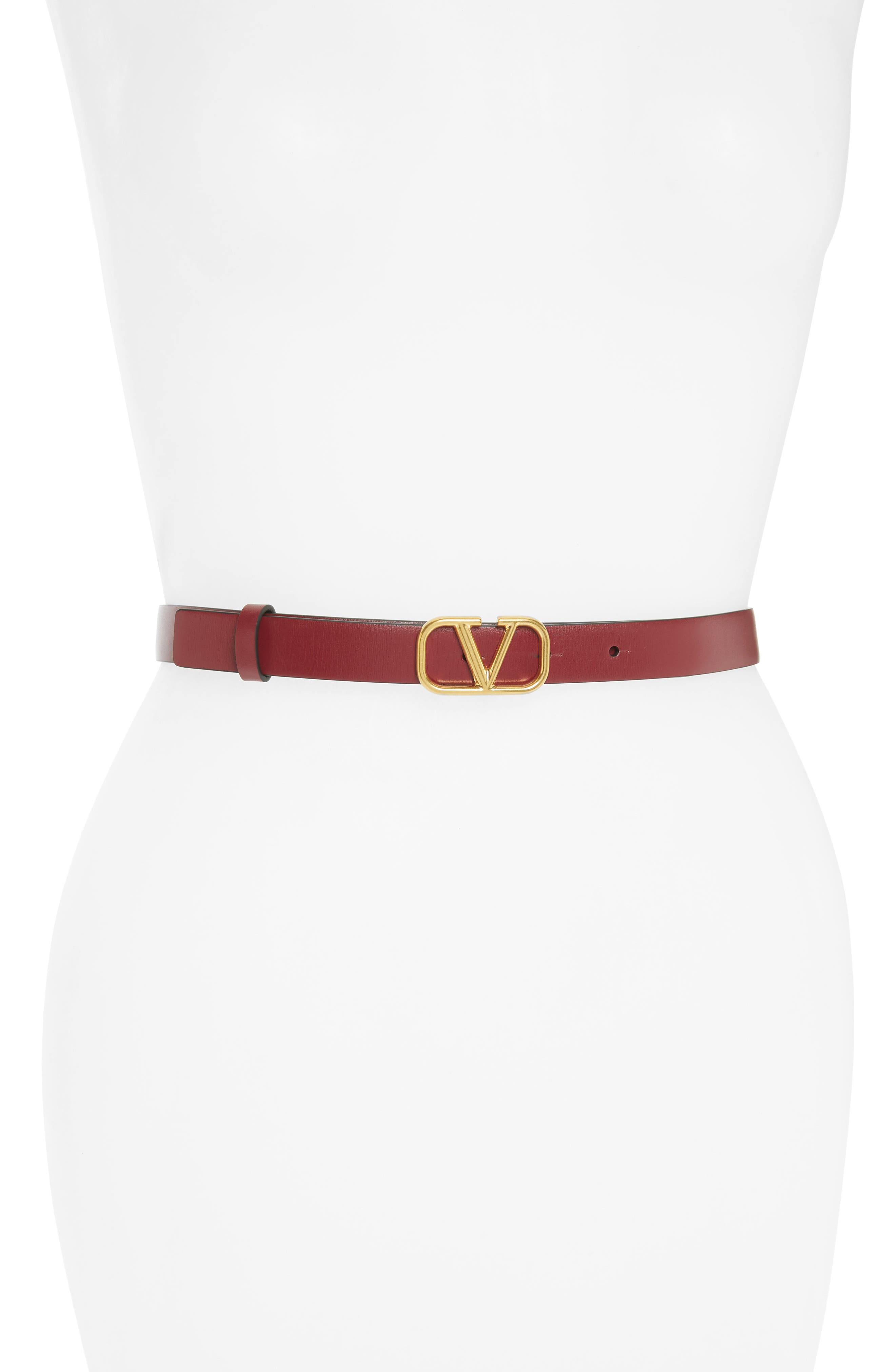 Valentino Garavani Go Logo Leather Belt, Cerise/ Blk