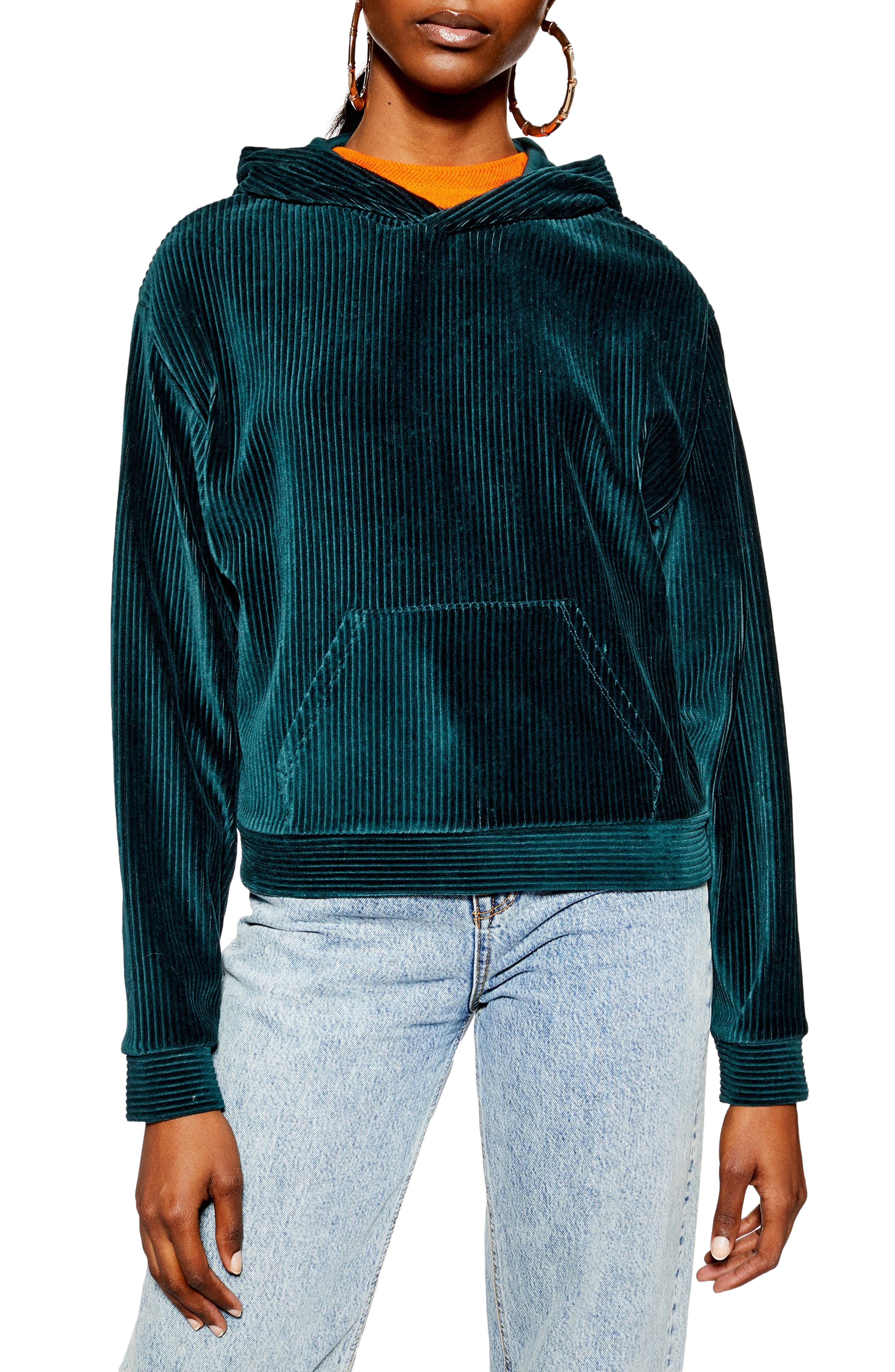 Topshop Cord Velour Hooded Sweatshirt