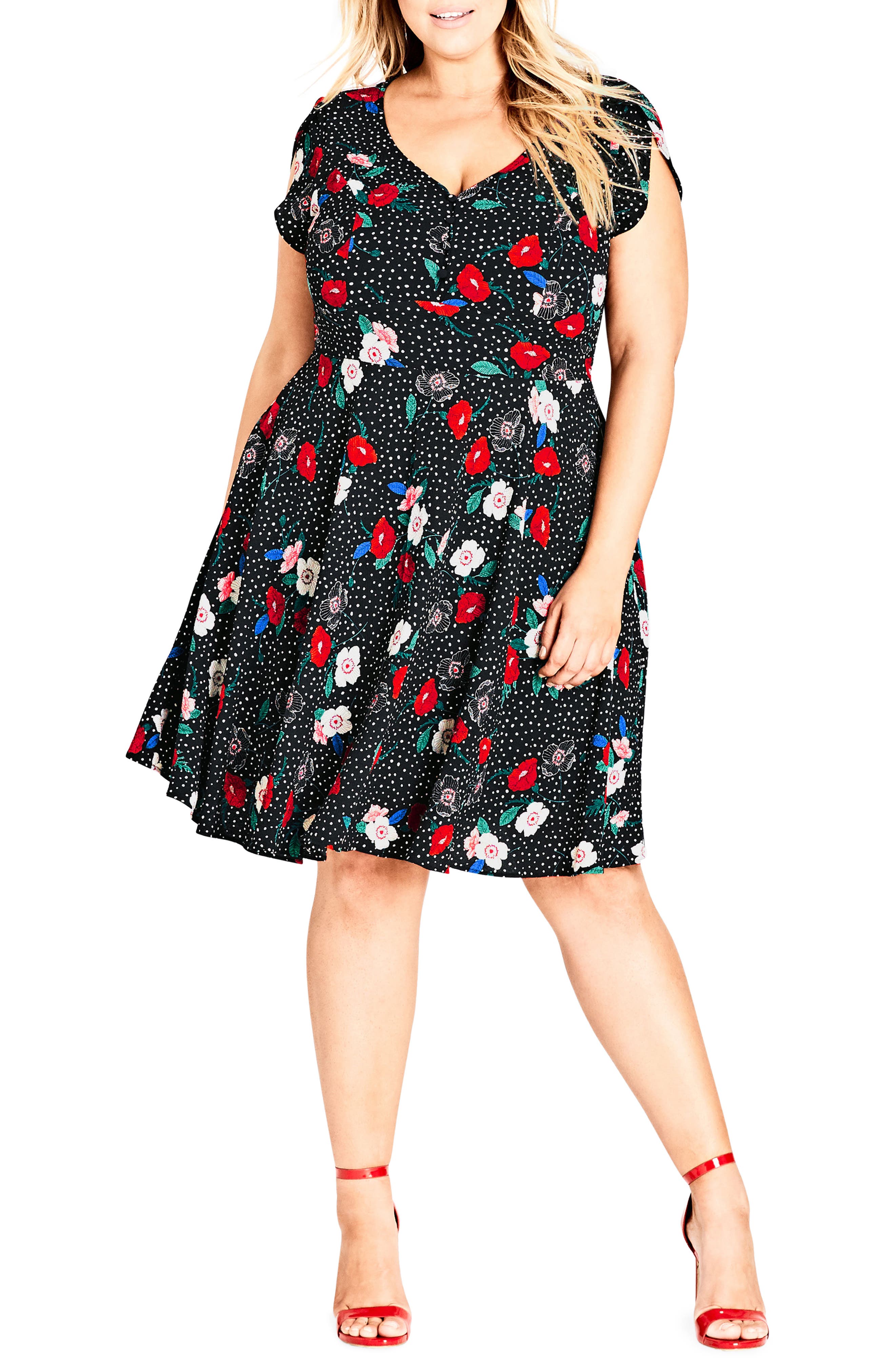 Plus Size City Chic Floral Spot Dress, Black