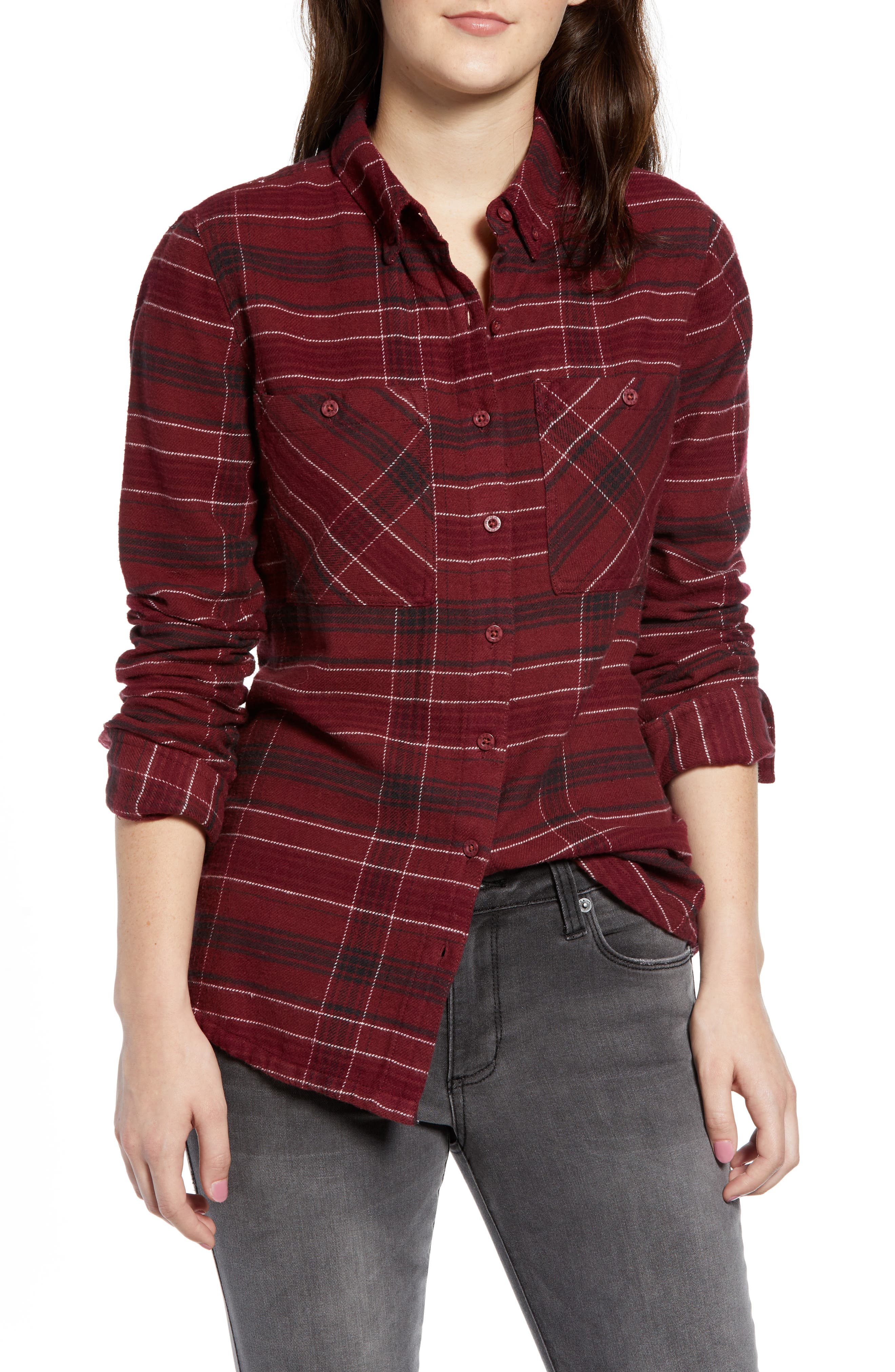 Rvca Roam Plaid Flannel Shirt, Red