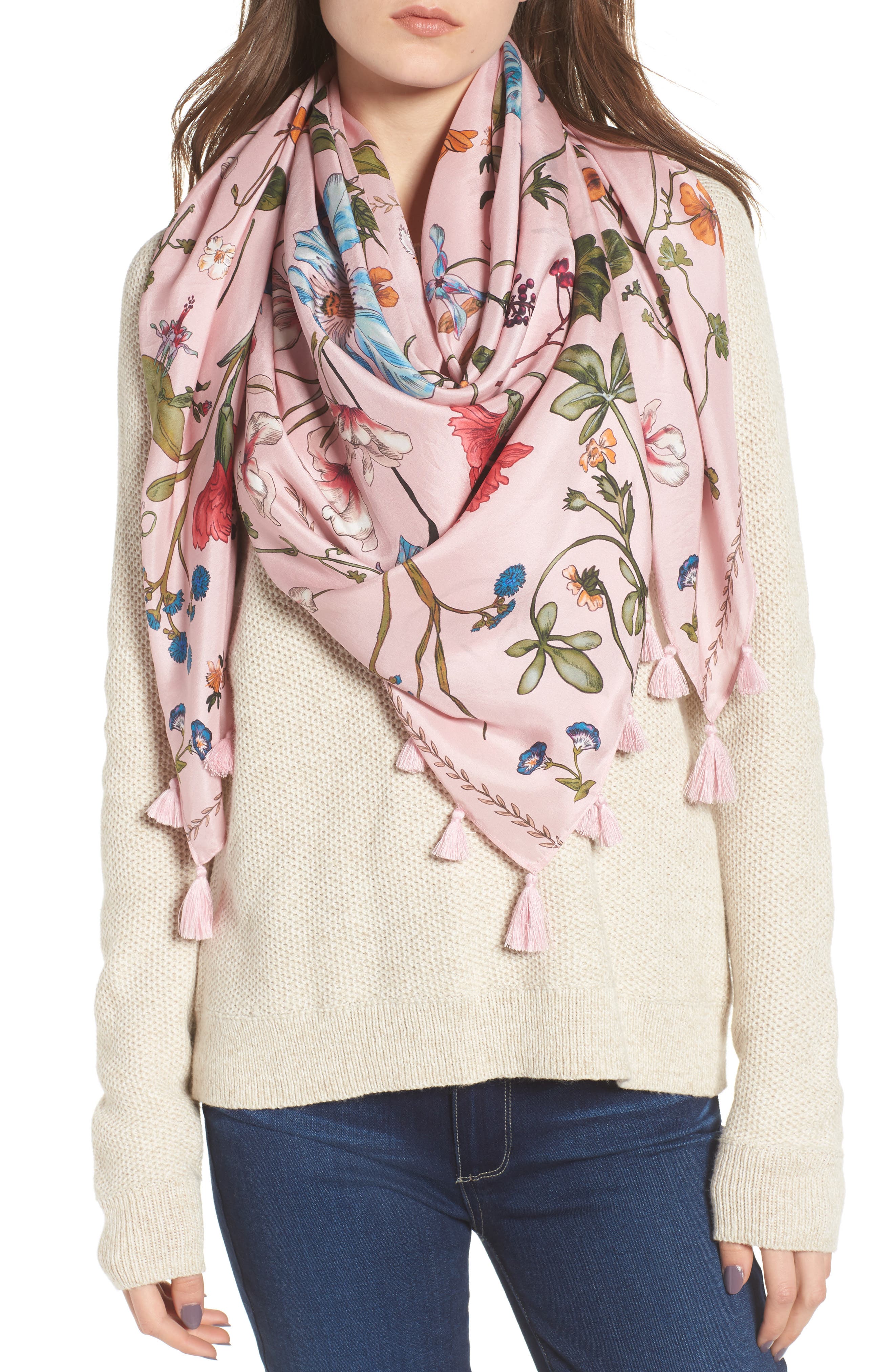 Treasure & Bond Floral Print Tassel Silk Scarf | Nordstrom