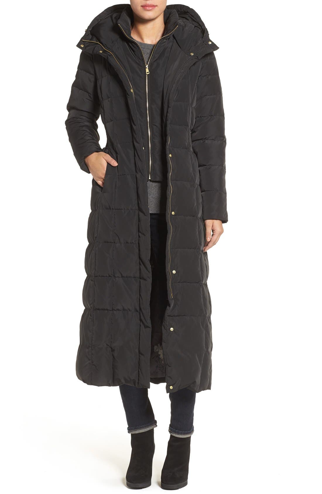 Cole Haan Quilted Coat With Inner Bib, Black