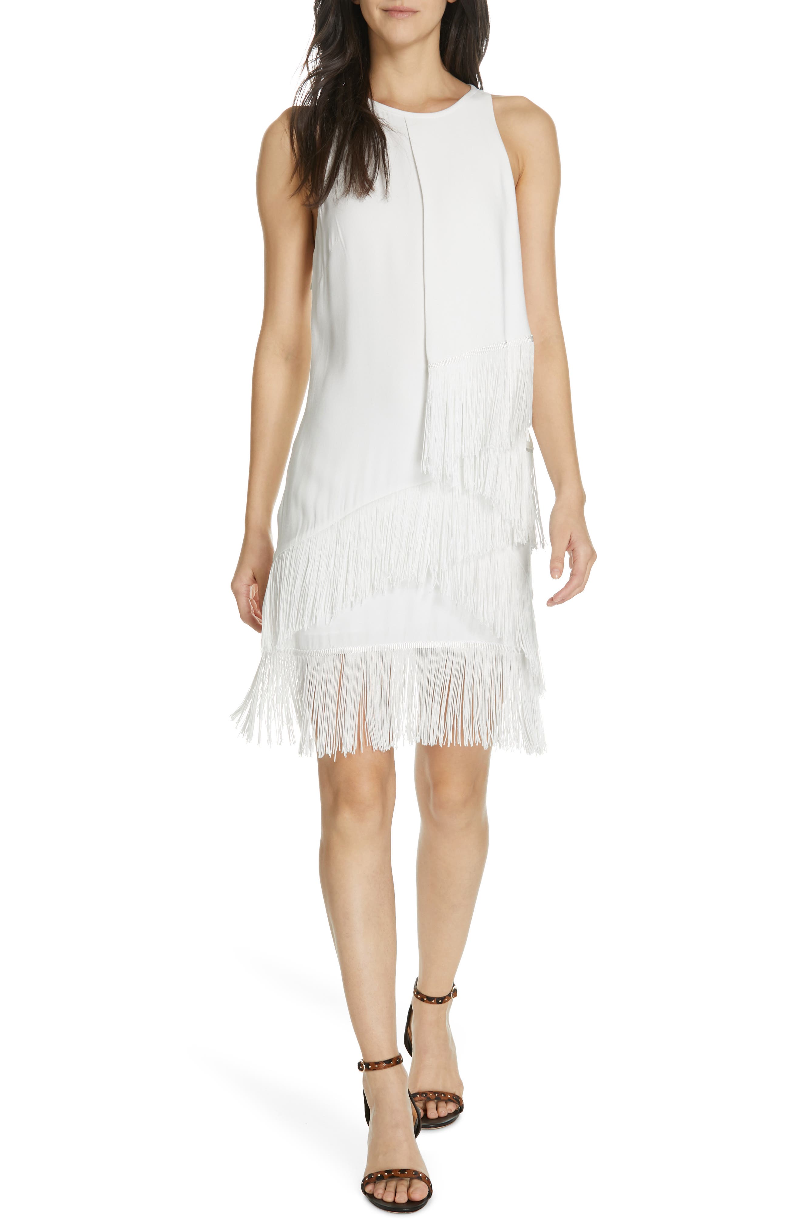 Joie Amiyah Tiered Fringe Dress, White