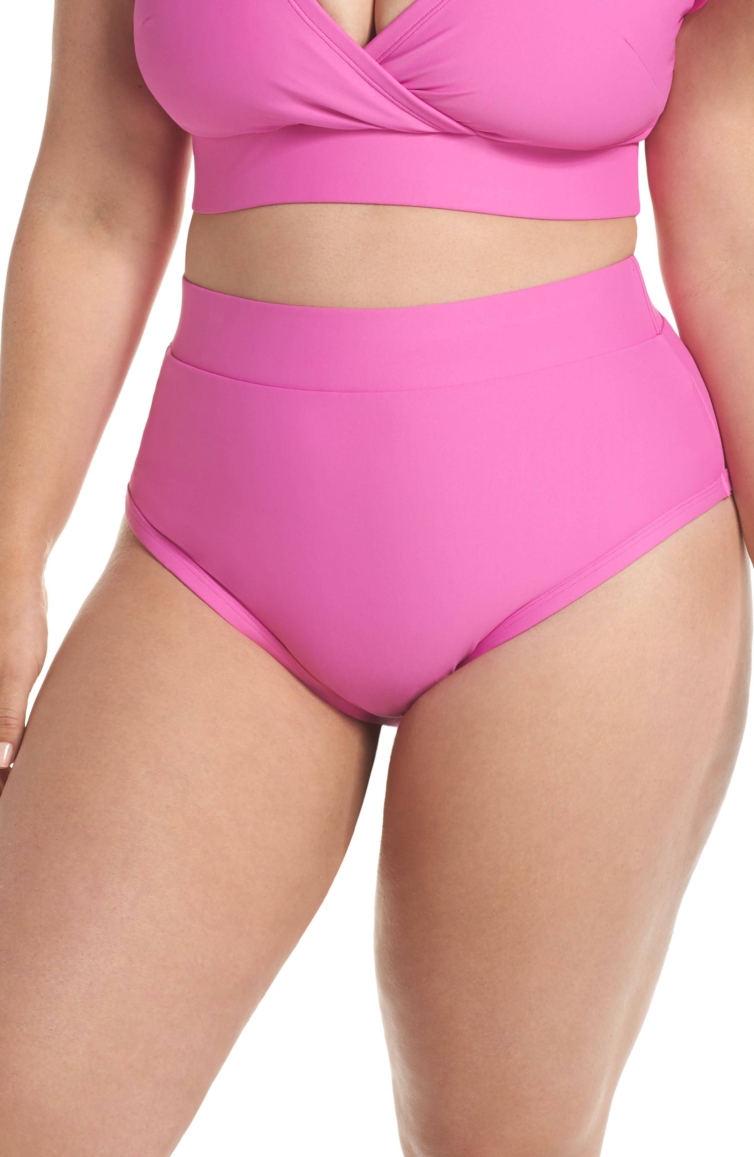 Plus Size Alpine Butterfly Lover High Waist Bikini Bottoms, Pink