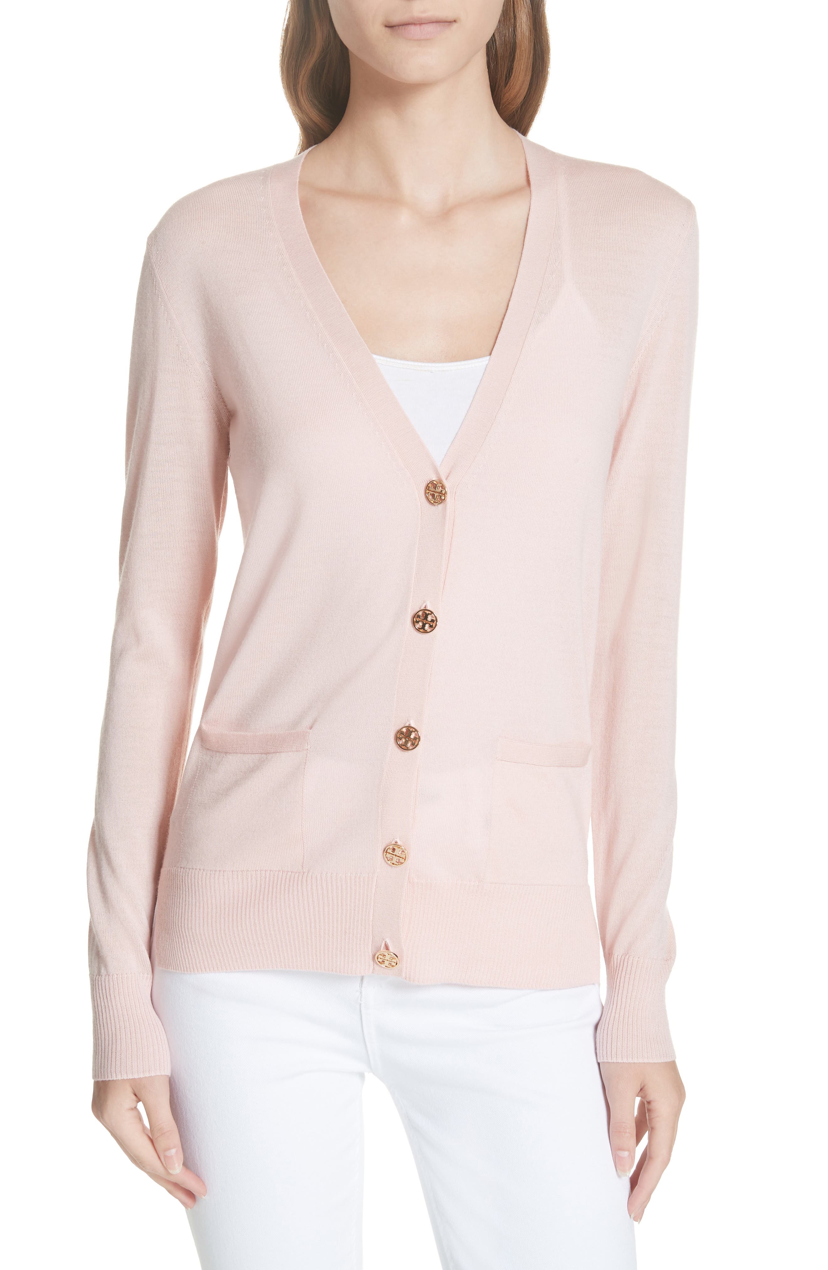 Tory Burch Madeline Merino Wool Cardigan, Pink