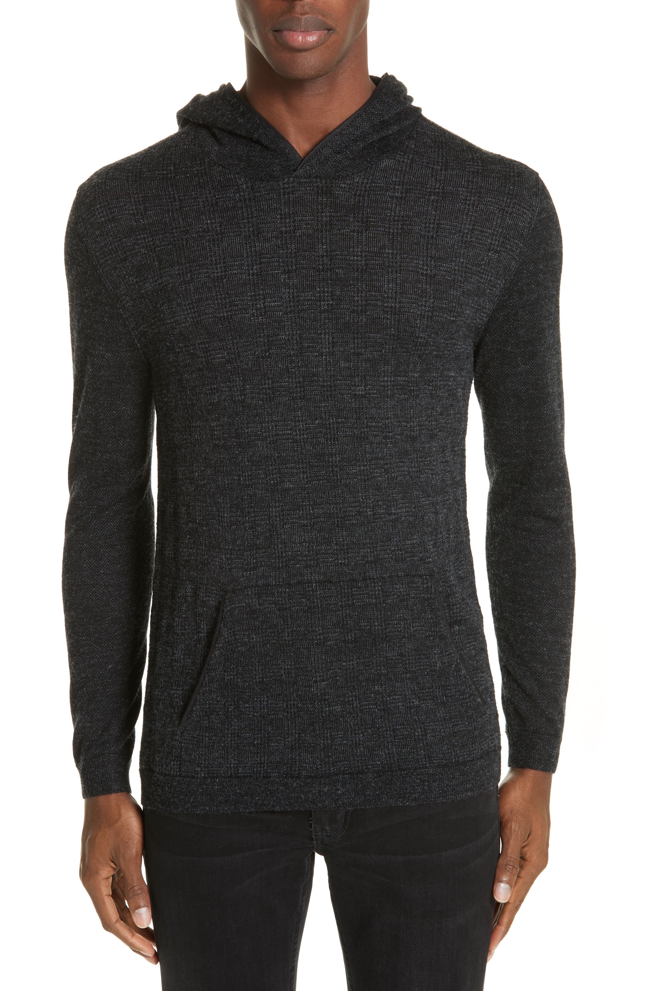 John Varvatos Houndstooth Merino Wool Sweater, Black