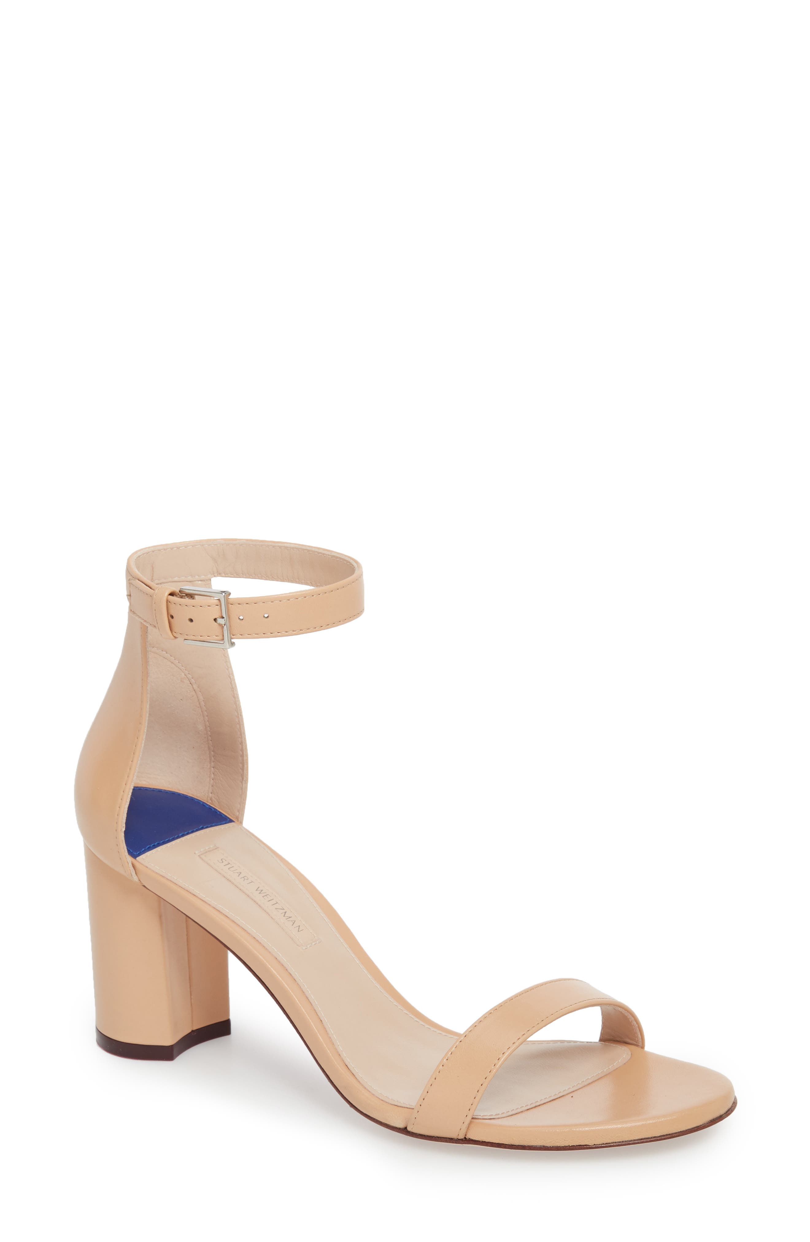 Stuart Weitzman 75Lessnudist Ankle Strap Sandal, Beige